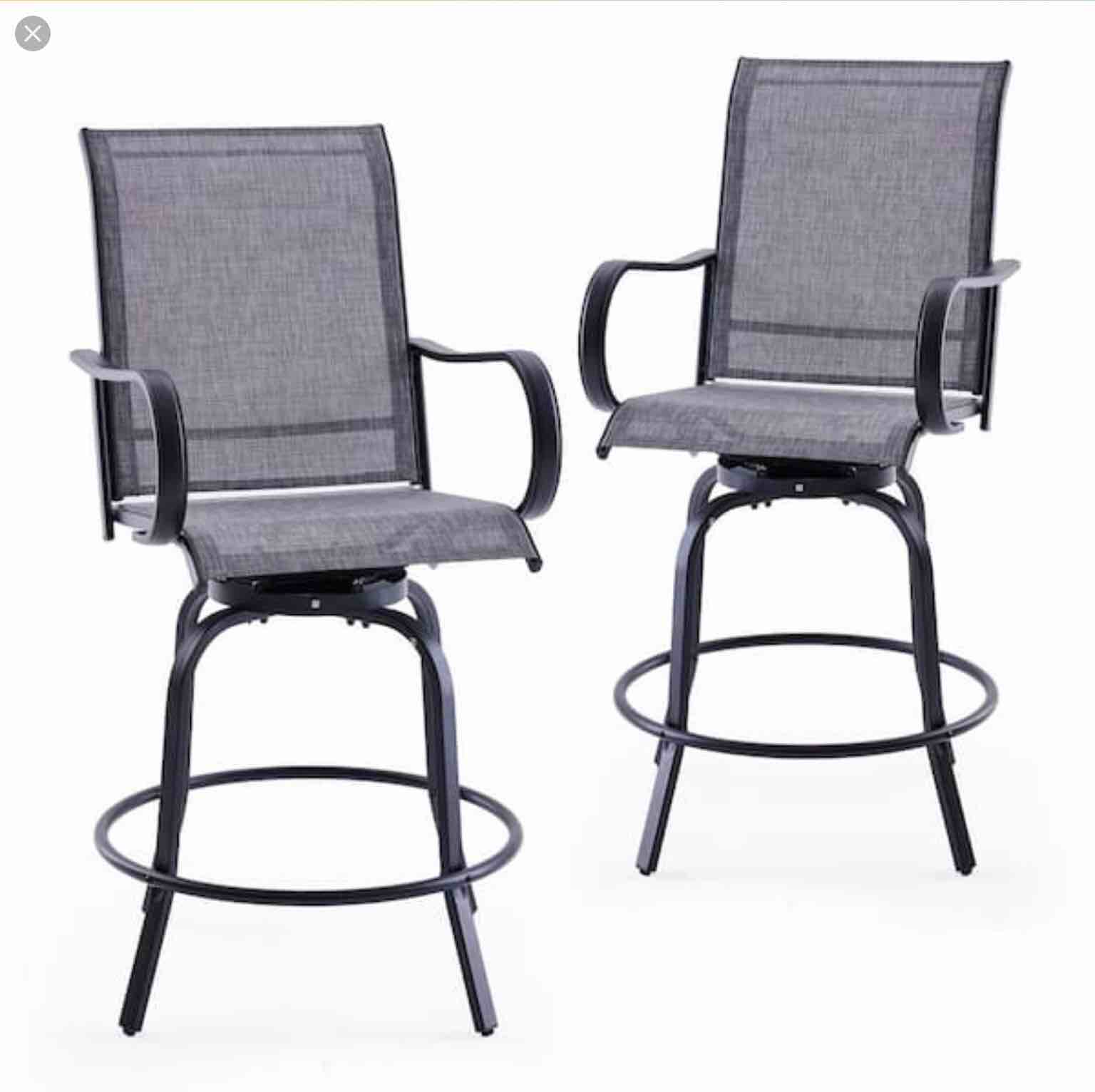 Outdoor Swivel Patio Bar Stools, Metal Outdoor Bar Stool with Textilene Fabric, Outdoor Bar Height Chairs BC046-DGY-PK2