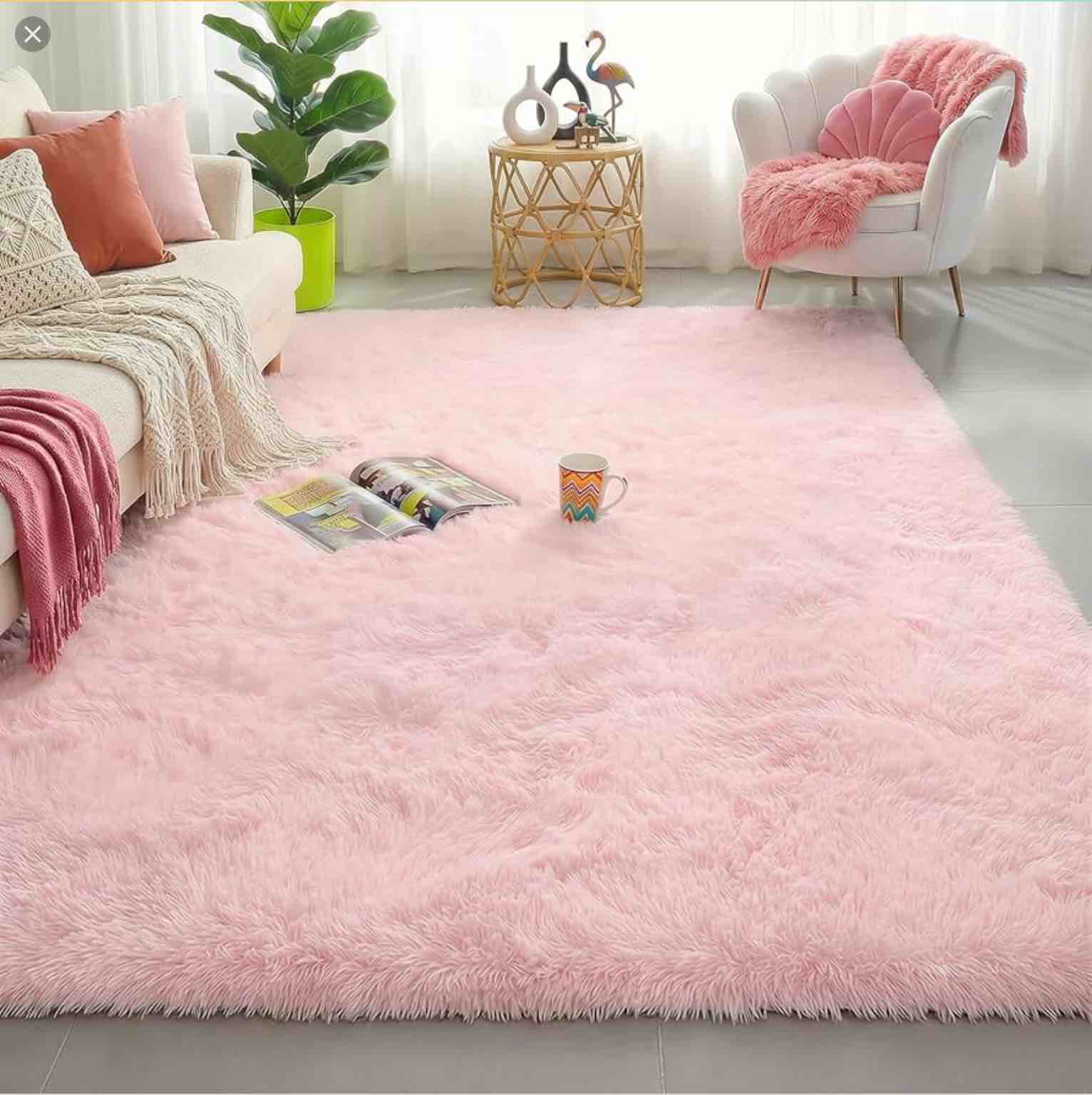 Fluffy Pink Rug for Bedroom Girls, Soft Fuzzy (unknown size a bit dirty)