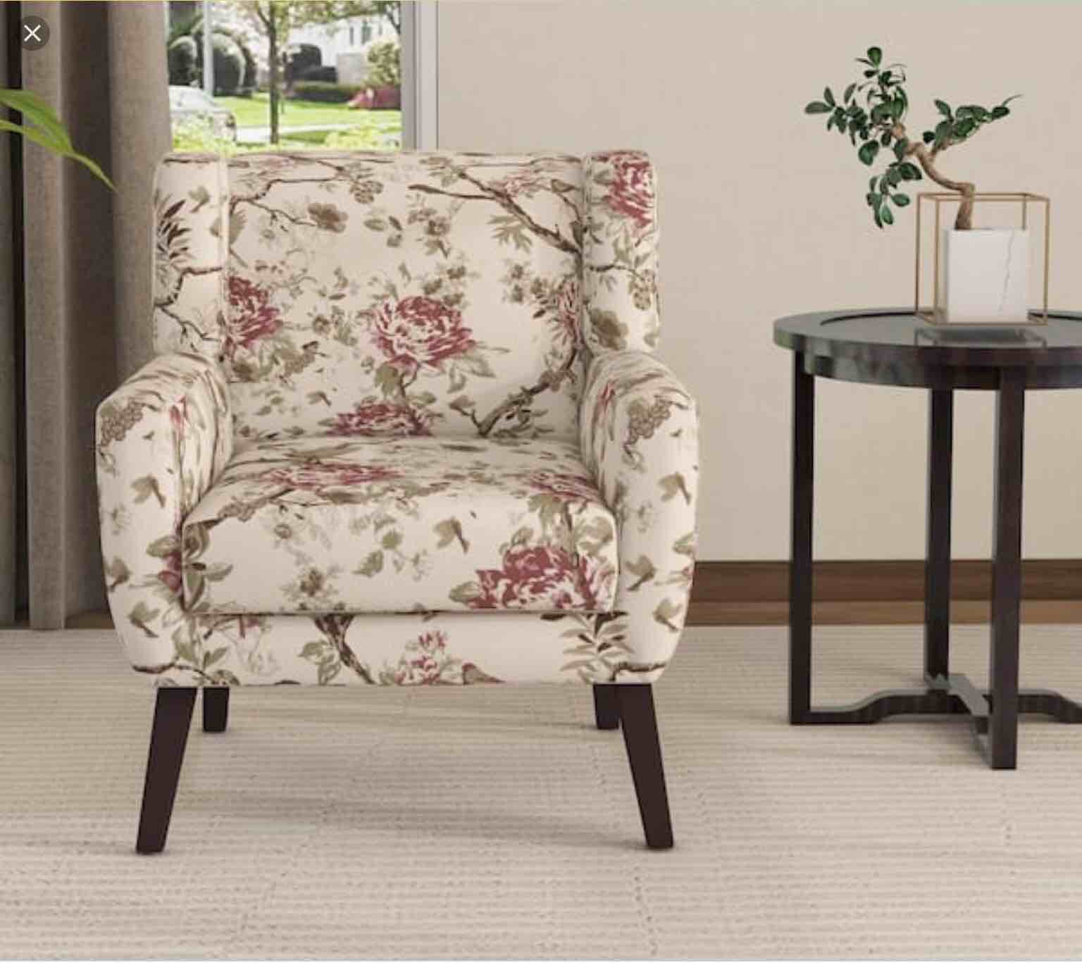 Multicolor Floral Pattern Linen Arm Chair