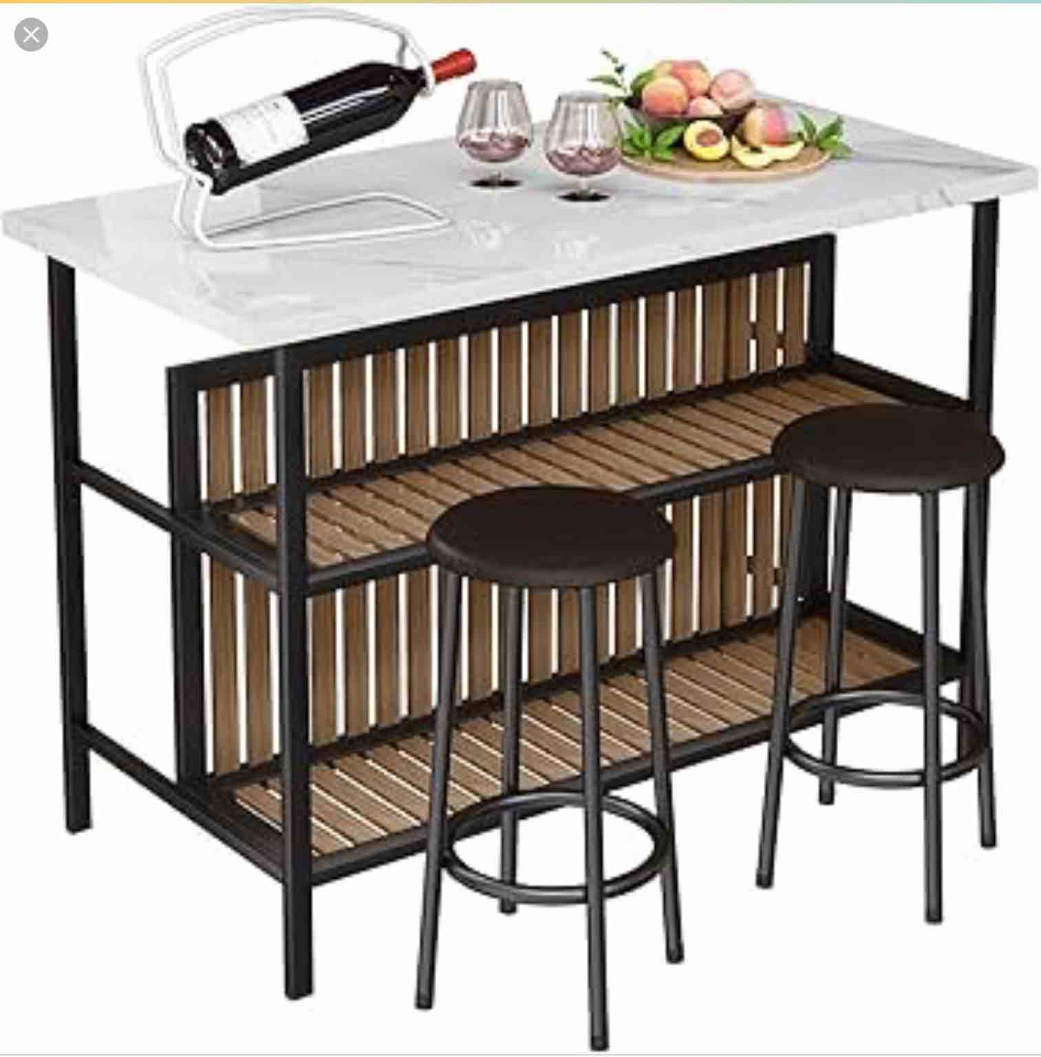 Lamerge 3 Piece Bar Table and Chairs Set,Industrial