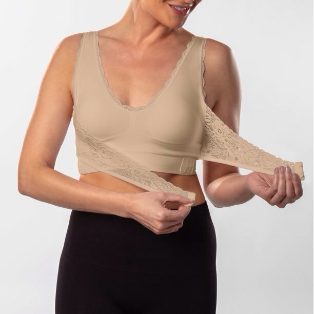 Size X1Cara Mia Women's Plus Crisscross Wrap Comfort Lace Wireless Bra MP7 Nude Size 1X