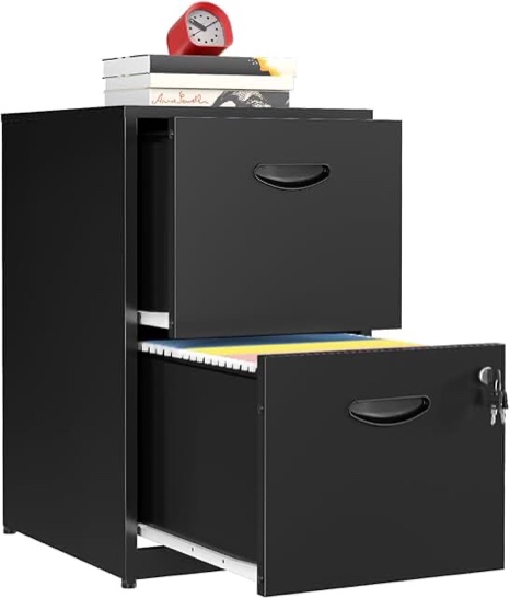 Two drawer vertical file black letter size 18 inch deep light duty filing cabinet