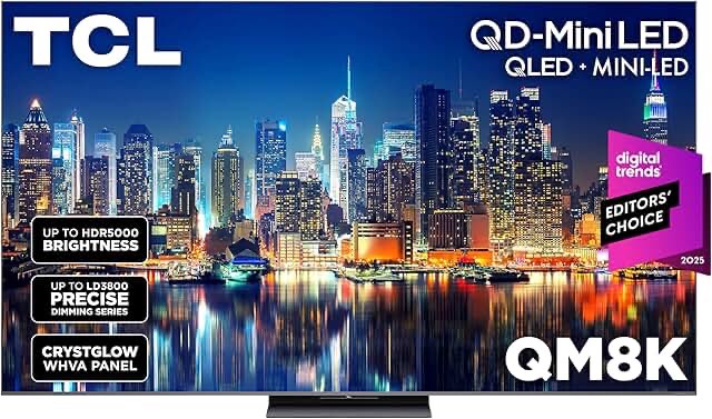 TCL 85 Inch Class QM6K Series | Mini LED QLED 4K HDR | 85QM6K, 2025 Model | 120HZ-144HZ High Brightness Smart Google TV Dolby Atmos Onkyo Audio | Voice Remote Alexa Gaming Streaming Television