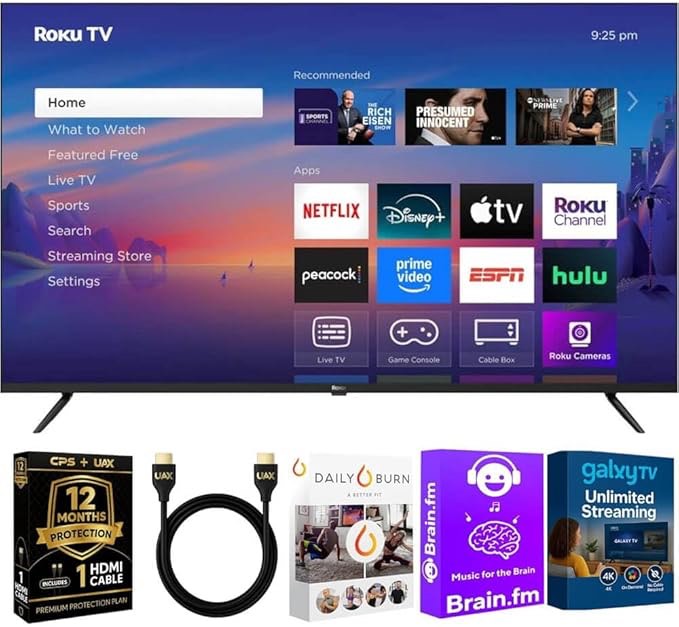 Roku 55-Inch Select Series 4K UHD Smart TV - HDR, Dolby Audio, Compatible with Alexa, Voice Remote, Bluetooth Mode, w/AUX HDMI Cable