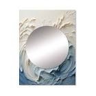 White and Blue Wave Papercut Style Coastal Rectangular Wall Mirror