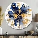 Dark Blue and Gold Strokes XVI Metal Wall Clock