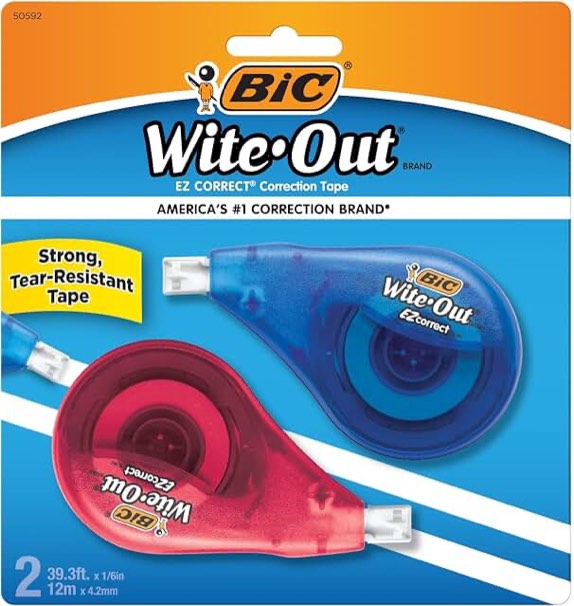 BIC Wite-Out Brand EZ Correct Grip Correction Tape  White  2-Pack for School Supplies
