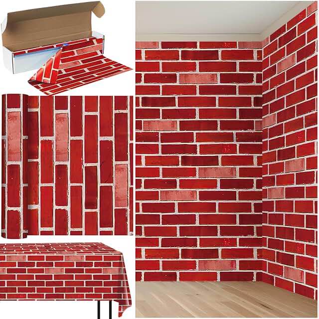 48" Wide Plastic Red Brick Tablecloth