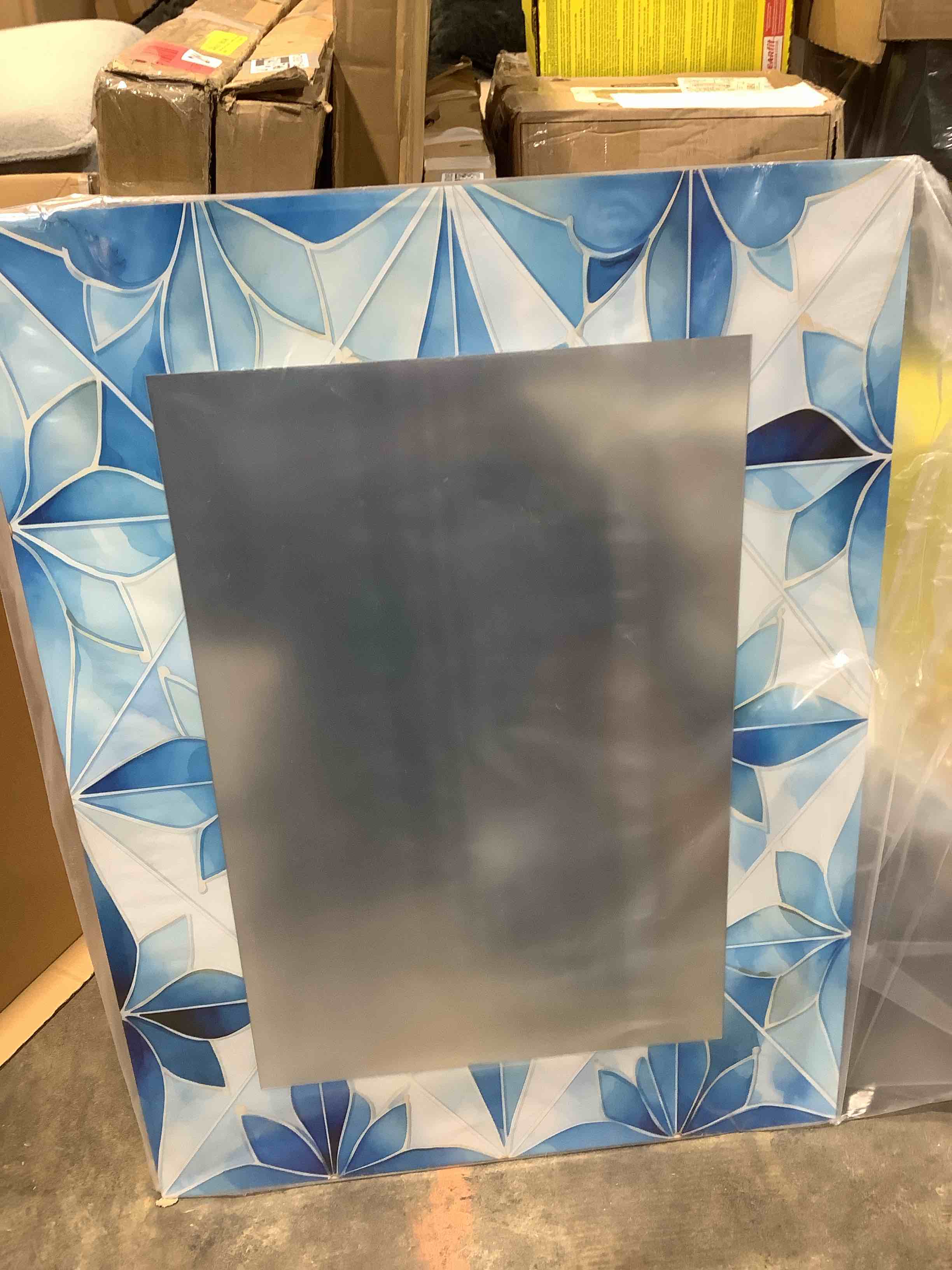 32" x 24" Blue White Geometric Metal Mirror