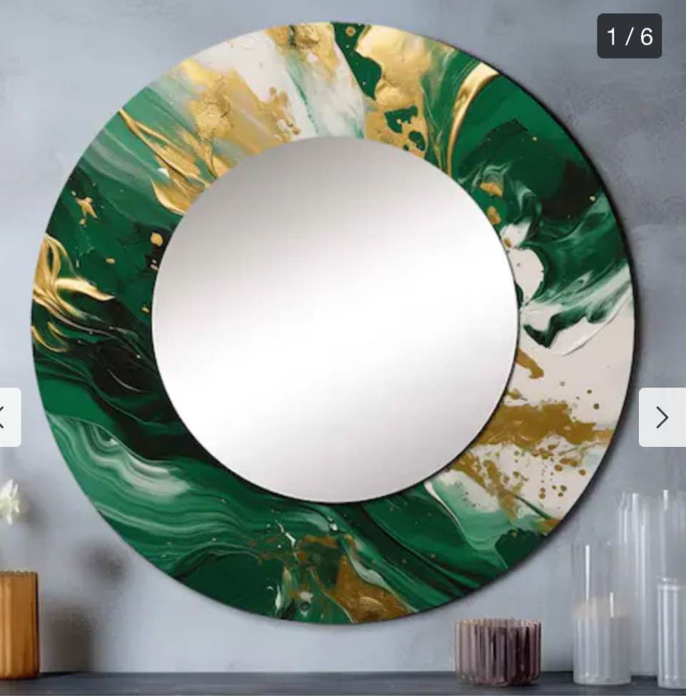 Green White Swirl Abstract modern wall mirror 29 inch wide
