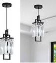 FPERFECT 1 Light Modern Rectangular Black Crystal Pendant
