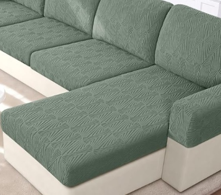 Box Cushion Sofa Slipcover for Chaise Longue Green