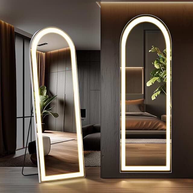elevon full length mirror with led lights, 1" x 26" floor mirror with dimming and three light colors