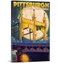 Condition photo showing New/Like New for pittsburgh, pennsylvania - smithfield st. bridge and moon: retro travel poster wall art, 30" x 48"