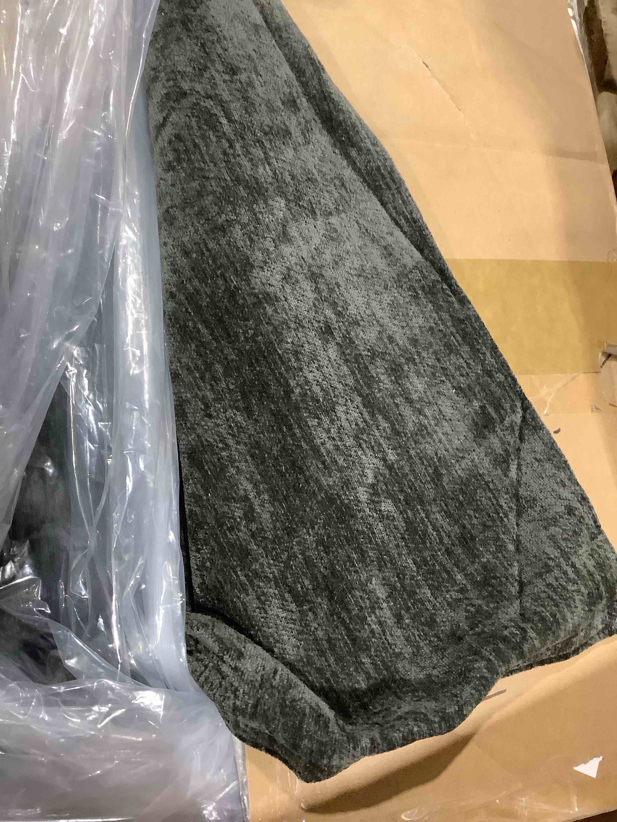 Condition photo showing Good Condition for dark grey upholstered soft velvet king headboard, ln-803-darkgreys3-a, incomplete