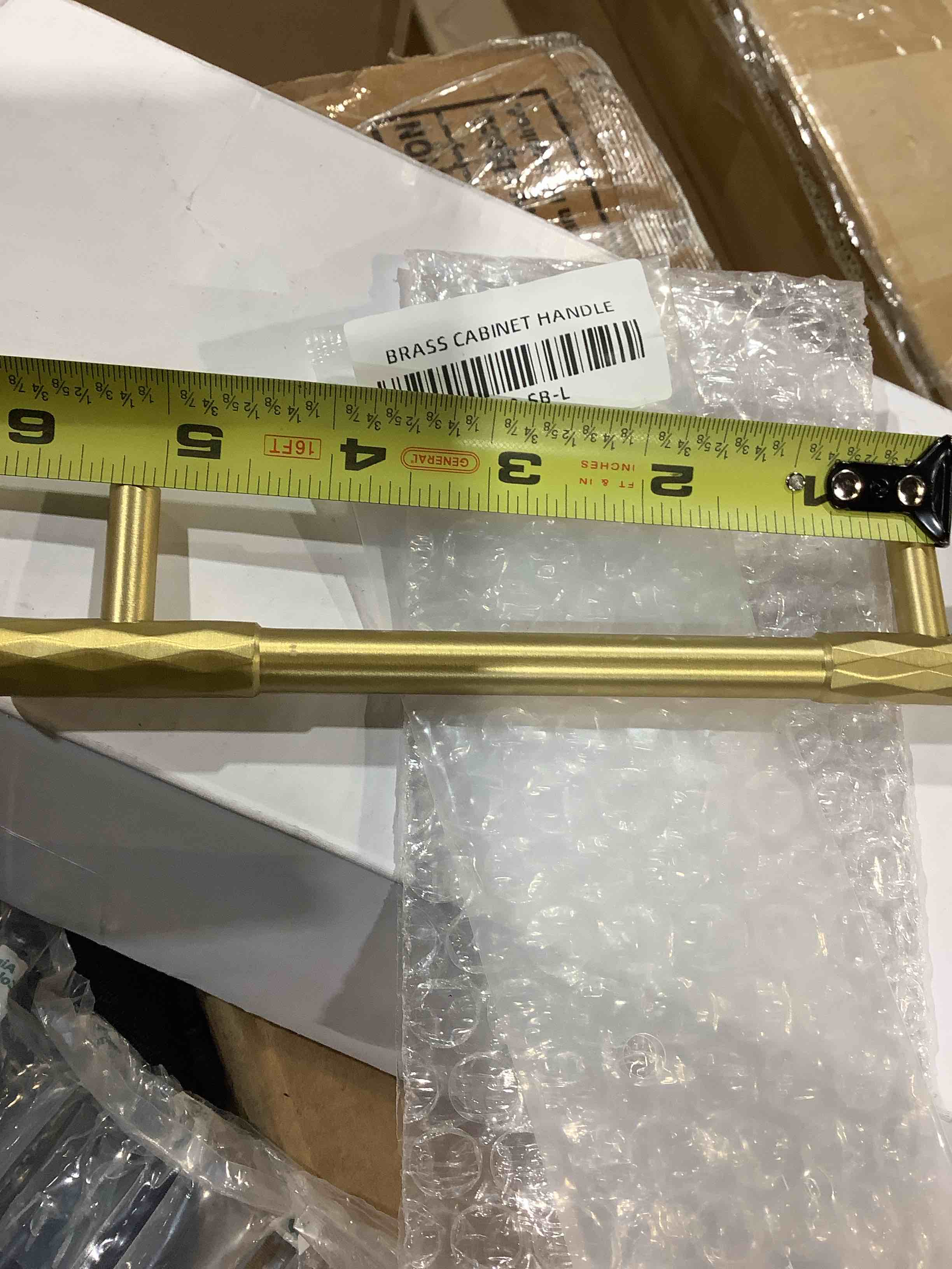Condition photo showing New/Like New for set of 6 - solid brass gold cabinet pulls, 5-1/4 inch hole centers for kitchen cupboard handles modern drawer dresser pulls bathroom brushed brass cabinet pulls wardrobe door handles, 