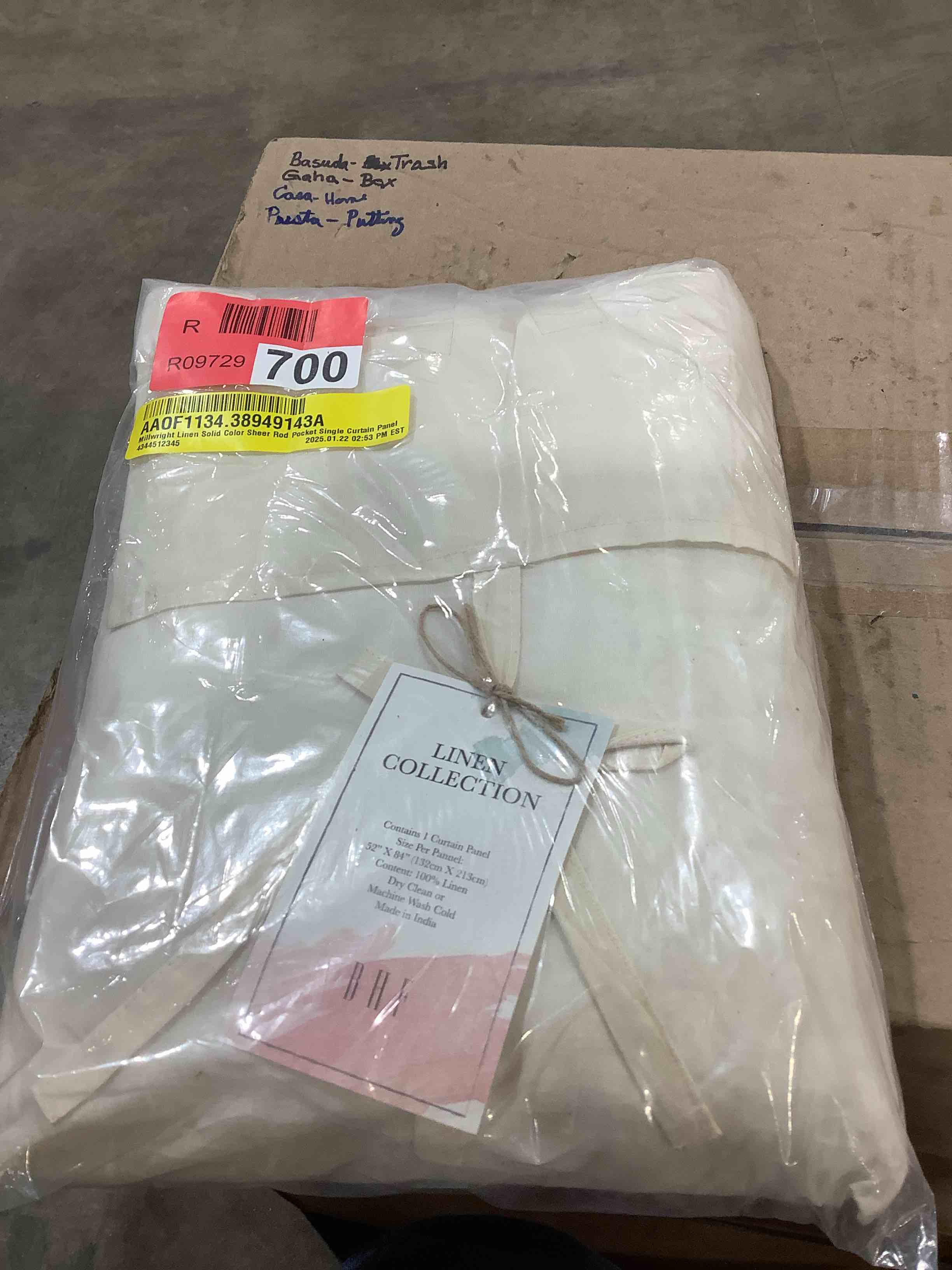 Condition photo showing New/Like New for millwright linen solid color sheer rod pocket single curtain panel