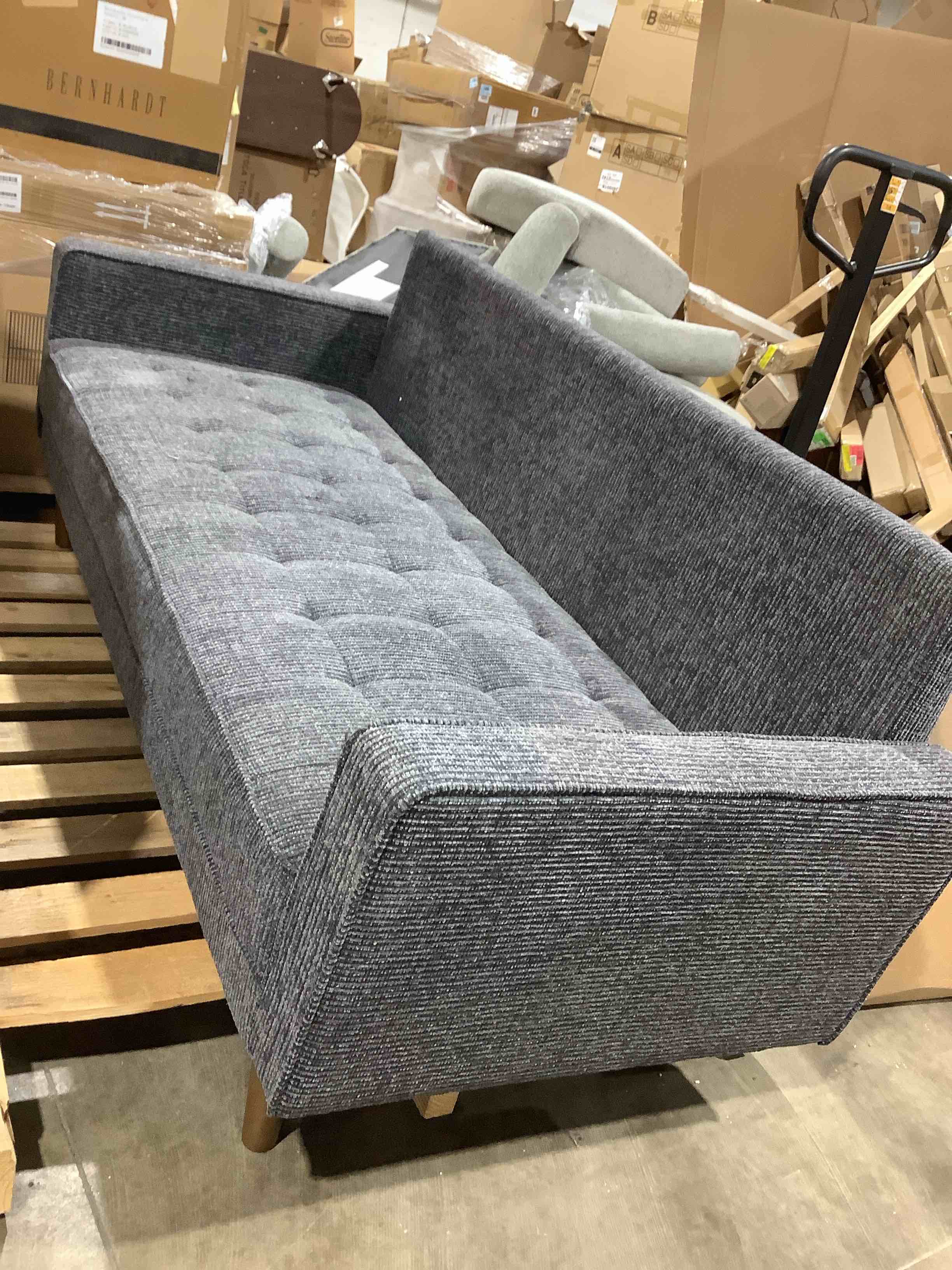 70" x 30" Gray Upholstered Sofa with Throw Pillows Underneath 