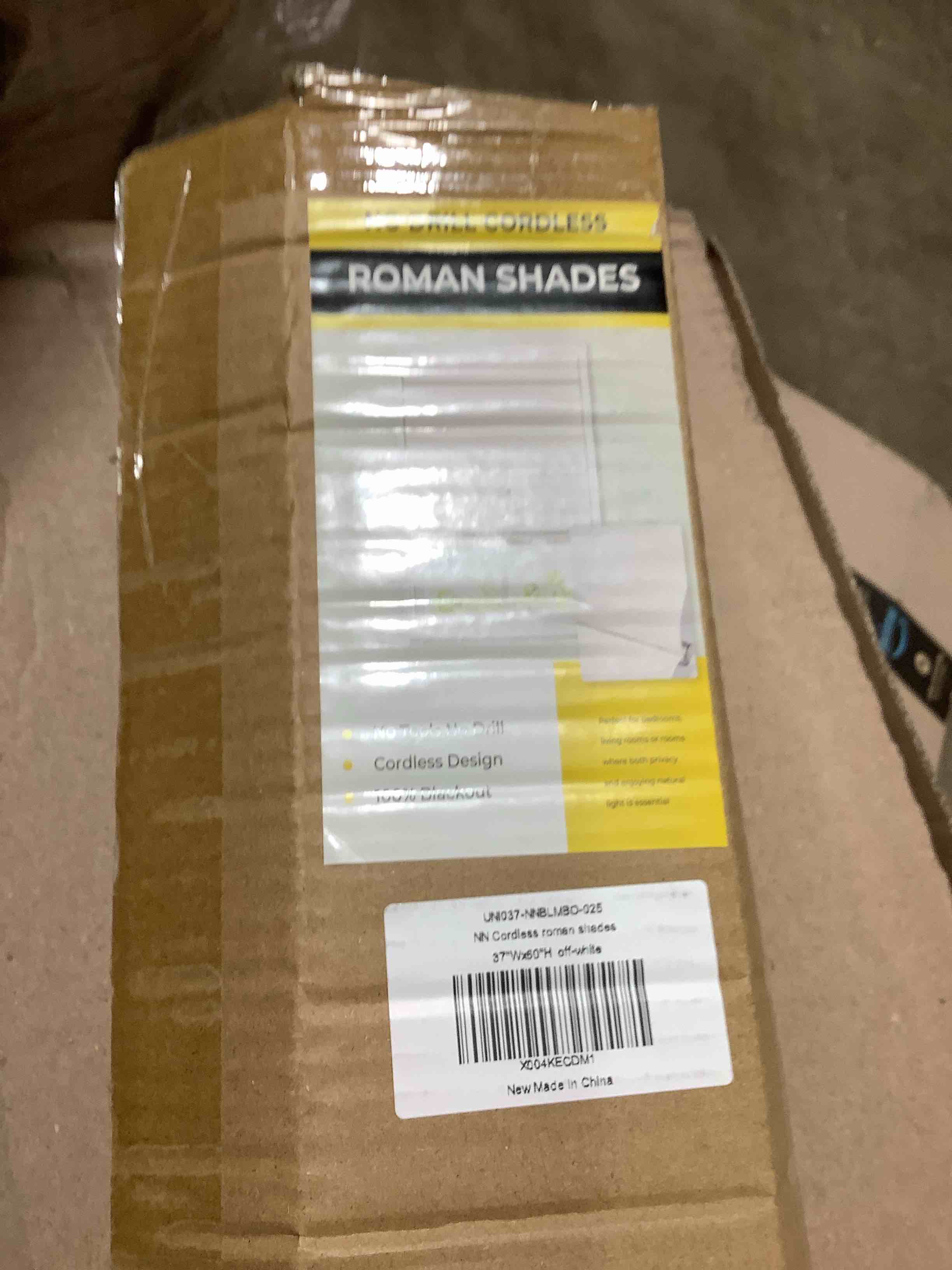 Condition photo showing New/Like New for 100% blackout 37" x 60" no tools no drill cordless roman shades for windows, size 36 3/4" w × 60" h (for windows 37" w × 60" h) blackout - off-white blackout - off-white 37" w × 60" h