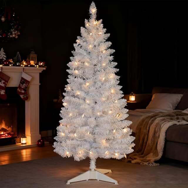 4 ft. white tinsel pre-lit artificial christmas tree with 50 led clear/white lights
