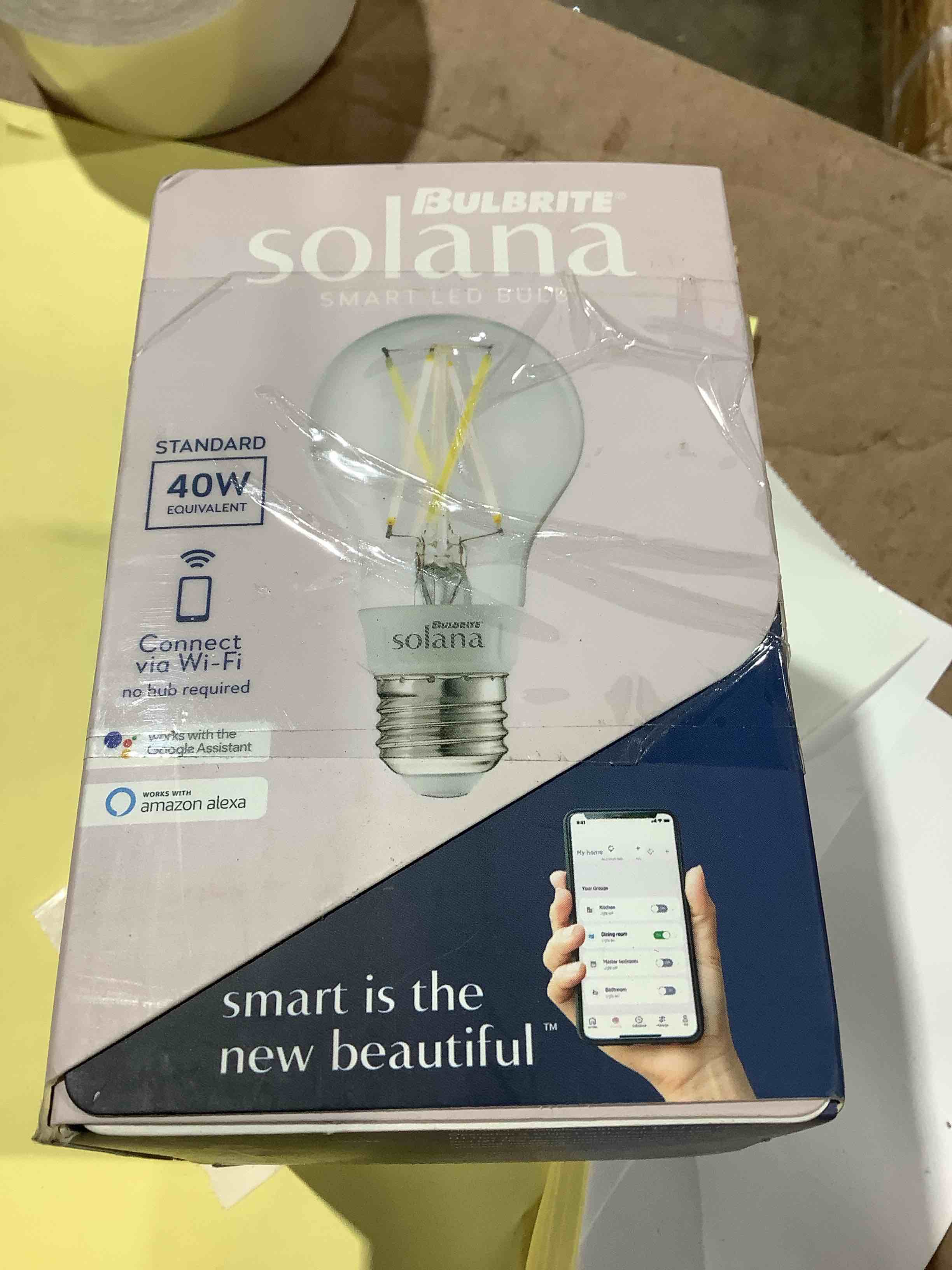 Condition photo showing New/Like New for set of 2 - bulbrite solana a19 wifi connected edison filament led smart light bulb single-a19 clear