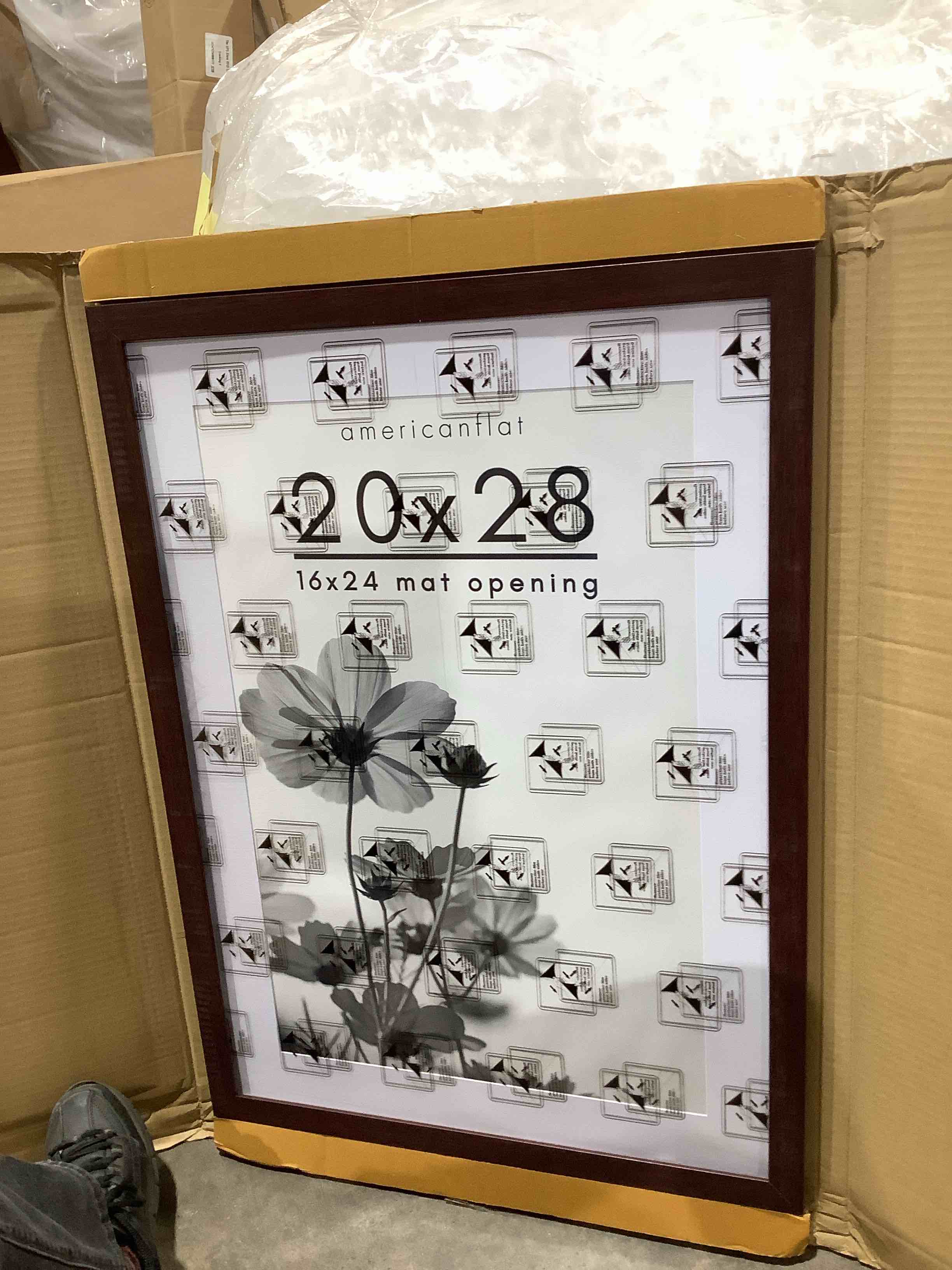 Condition photo showing New/Like New for americanflat matted 16"x24" or without matt 20" x 28" wood picture frame