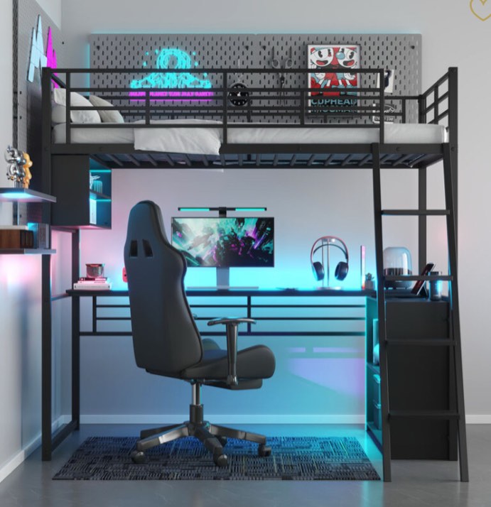 full size metal loft bed engineered to maximize floor space in small bedrooms, box 2 of 2 only