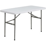 amazon basics 4 foot rectangular folding dining table, 4 adjustable height settings with carrying handle, indoor & outdoor, white, 47.8 x 23.9 x 33.9 in