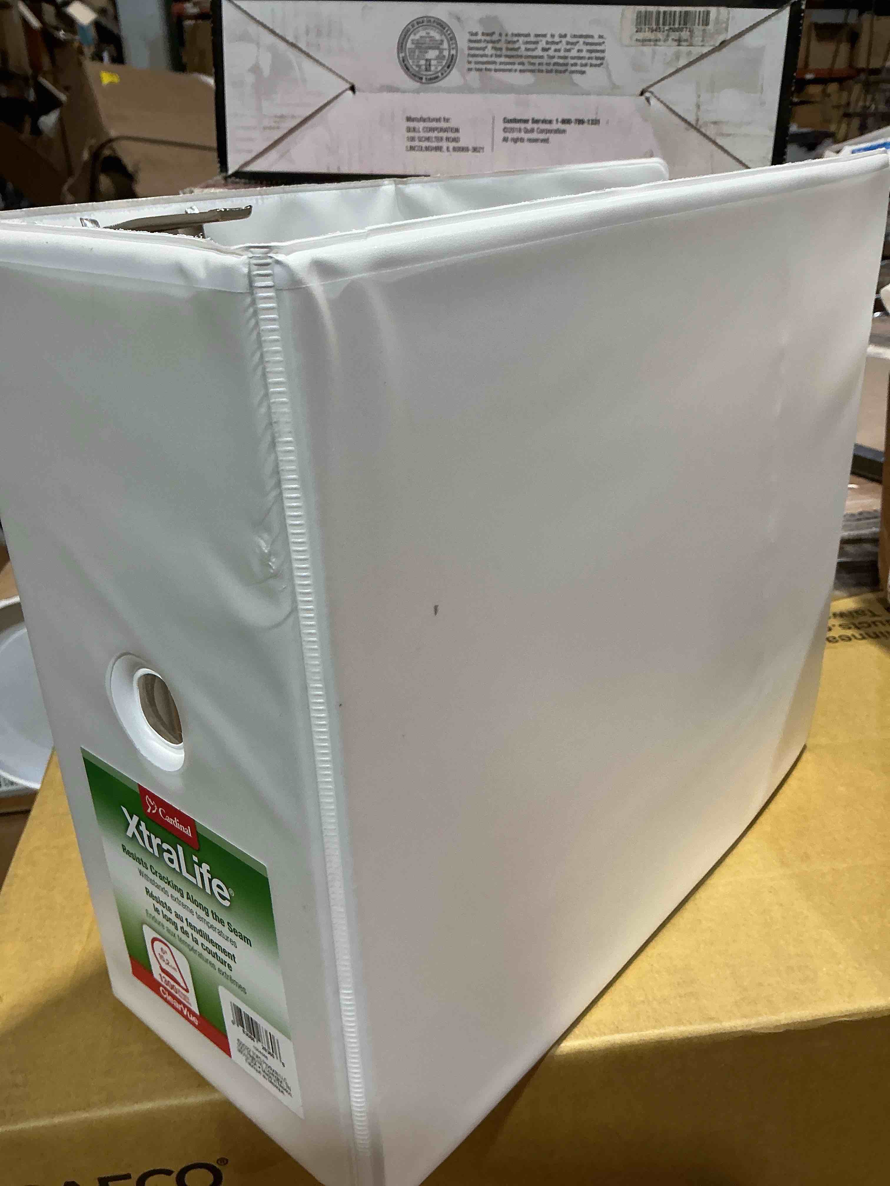 Condition photo showing As Is for cardinal xtralife clearvue non-stick locking slant-d binder 6 cap 11 x 8 1/2 white 26360