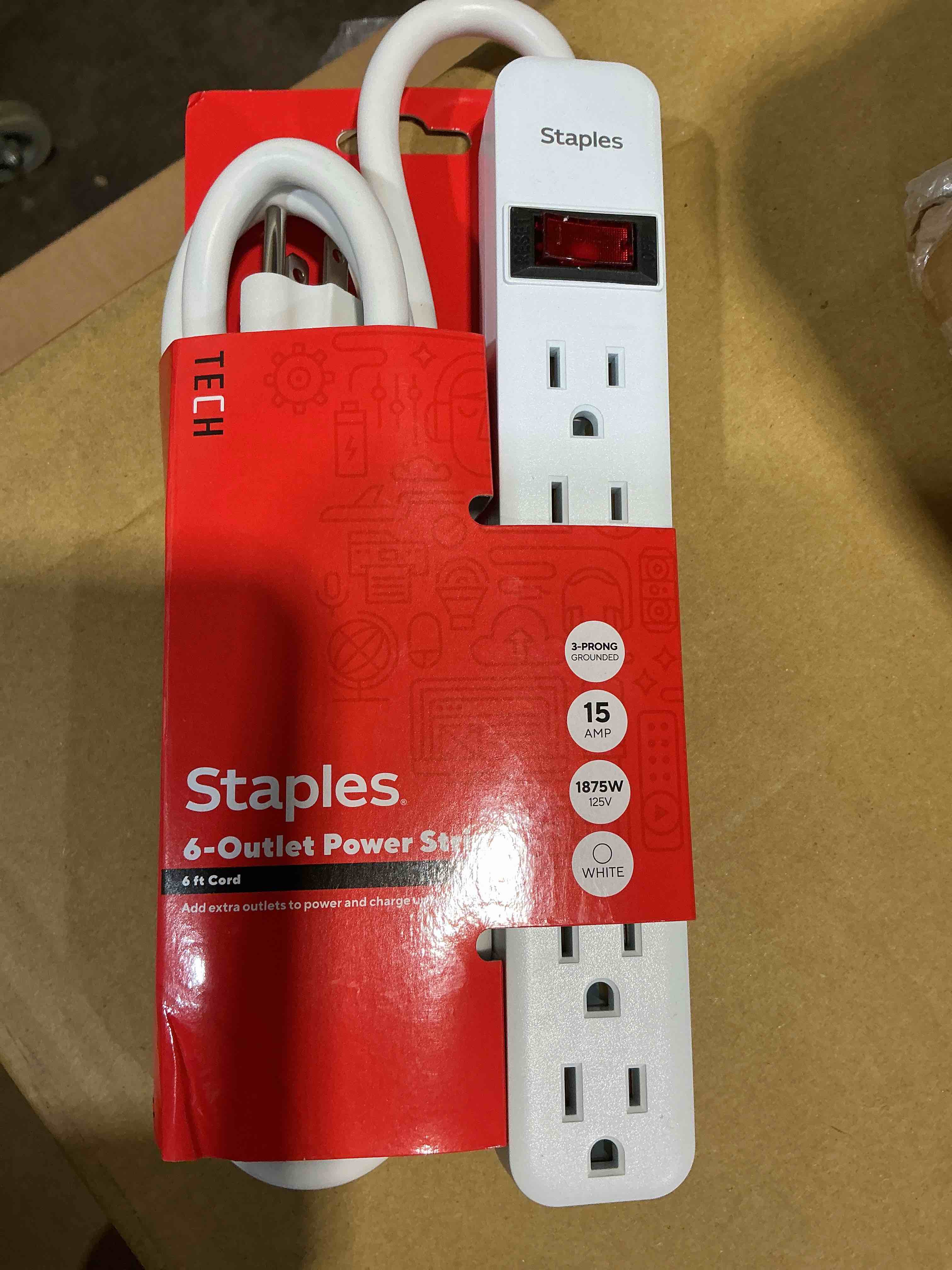 Condition photo showing New/Like New for staples 791161 15-ft cord 6-outlet power strip white (17649)