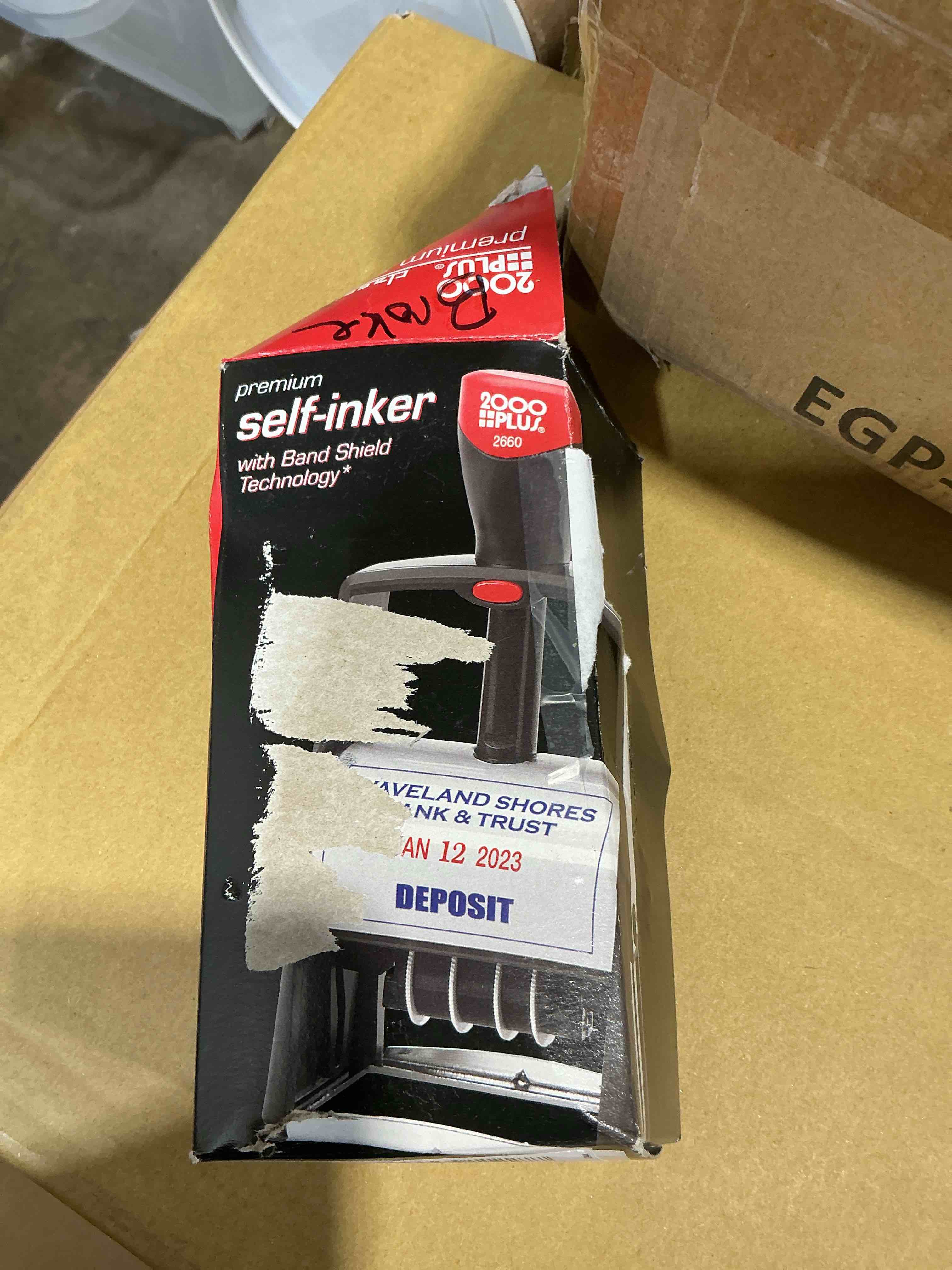 Condition photo showing Good Condition for 2000 plus® date phrase dater heavy duty self-inking 12-in-1 date phrase dater, 12 phrases, rec'd, ans'd, ent'd, paid, b