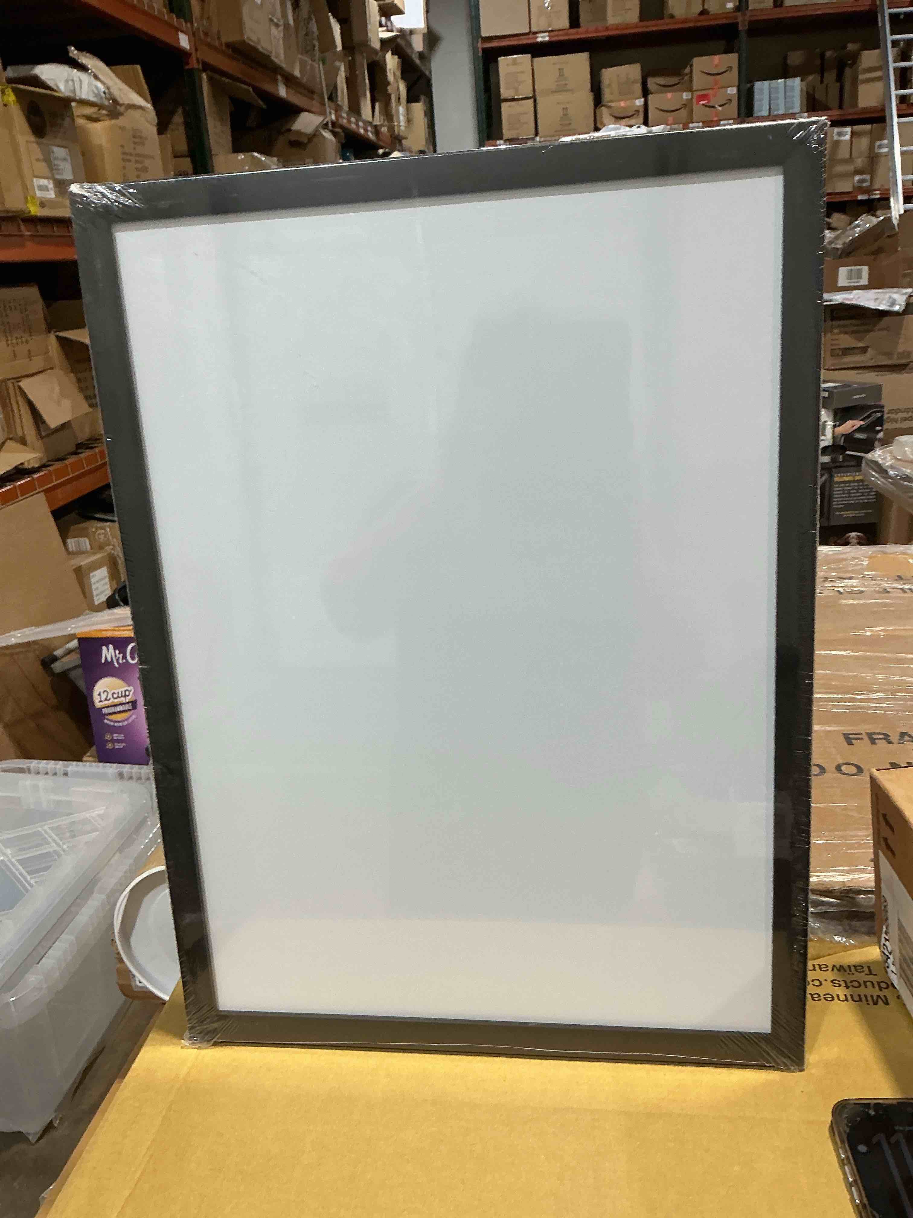 Condition photo showing Good Condition for real wooden framed magnetic dry erase whiteboard, 24" x 36", vertical/horizontal wall mount, includes black marker, eraser and 4 magnets, by better office products (solid black)