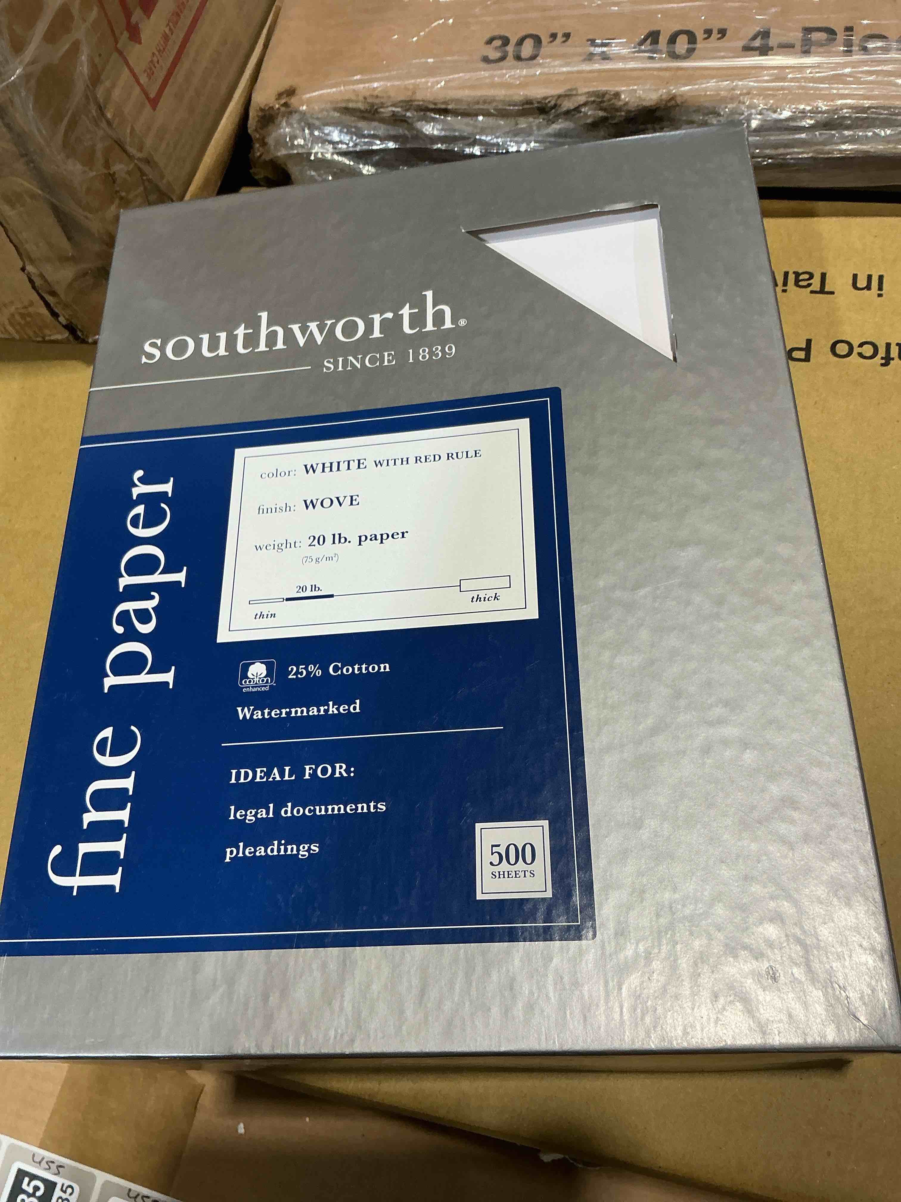 Condition photo showing New/Like New for southworth 8.5" x 11" business paper, 20 lbs., wove, 500/box (403cr)
