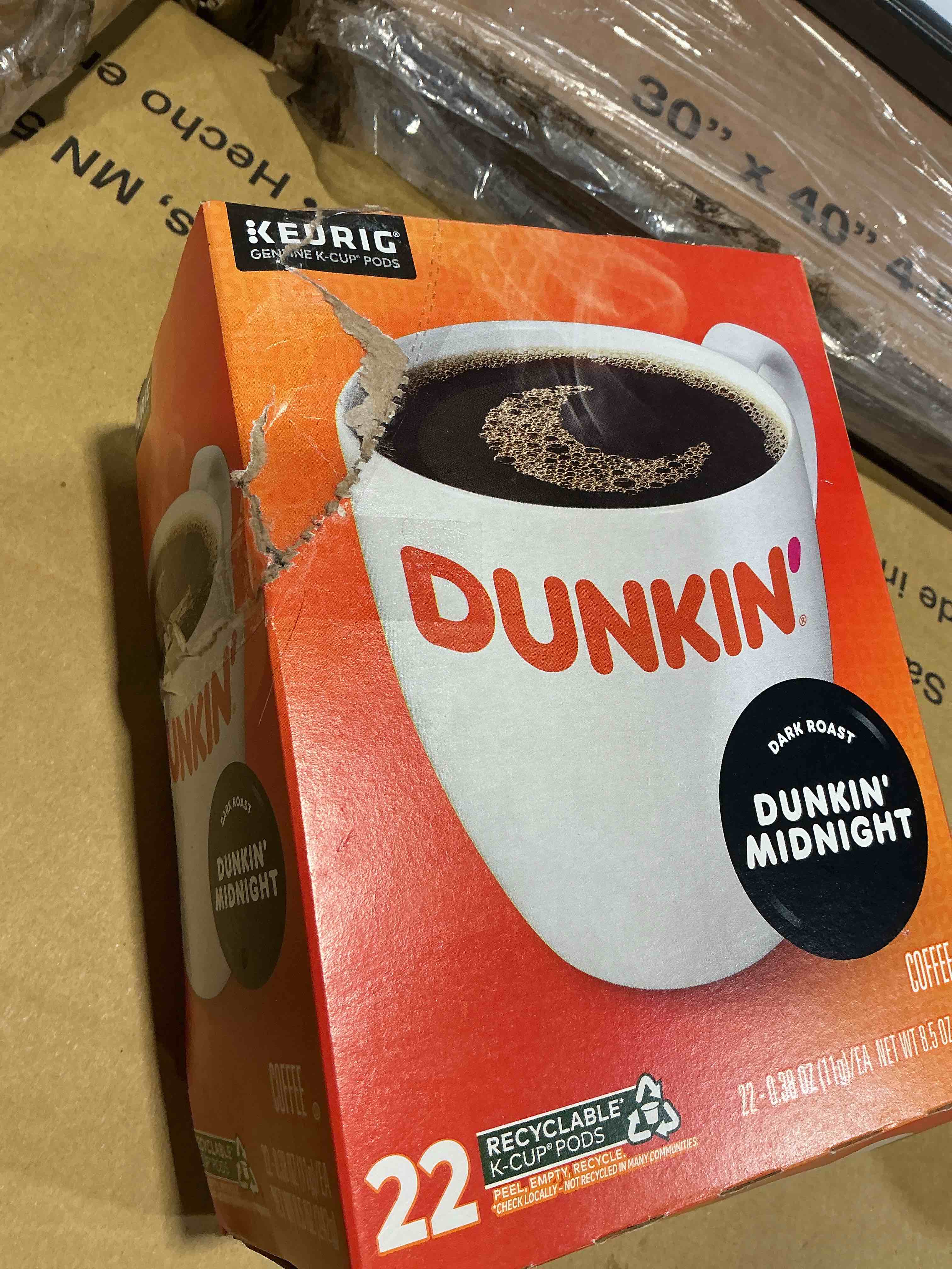 Condition photo showing As Is for dunkin donuts® k-cup pods, original dark roast, 22/box 881334012798 - all
