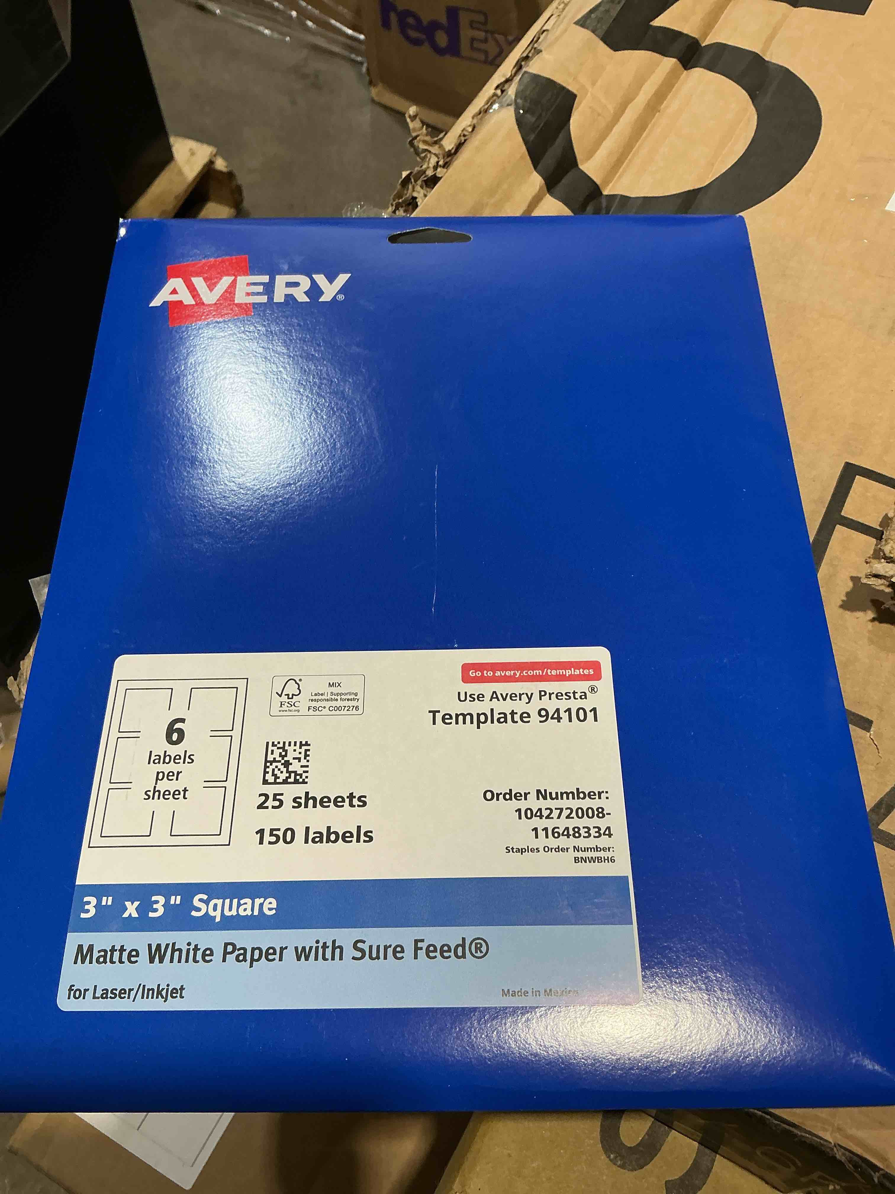 Condition photo showing New/Like New for avery matte white square labels, sure feed technology, 3" x 3", 300 matte white printable labels