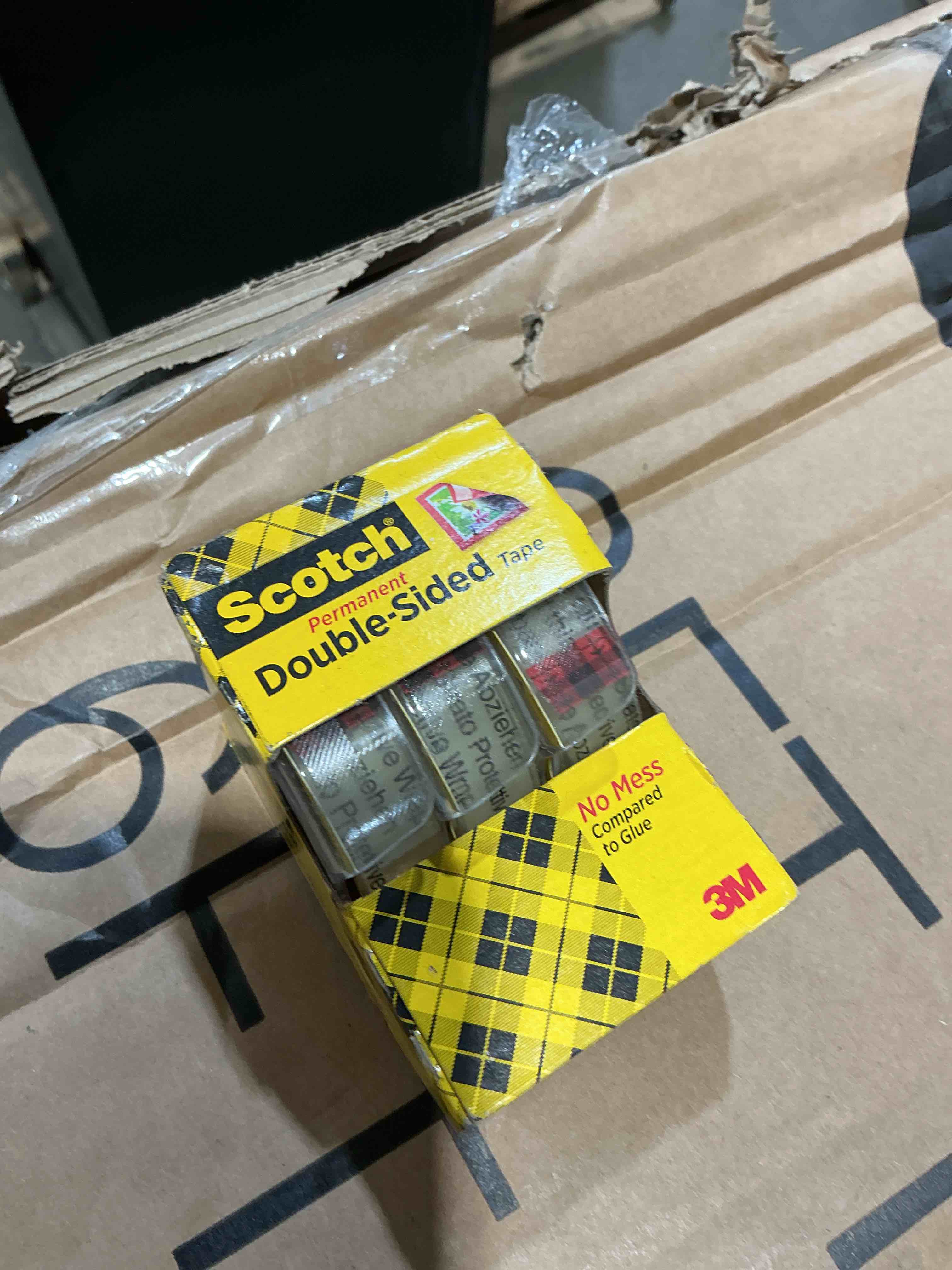 Condition photo showing New/Like New for scotch double sided tape with tape dispenser, office and school supplies for arts and crafts, alternative to scrapbooking glue, 0.5 in. x 250 in., 3 rolls with dispensers