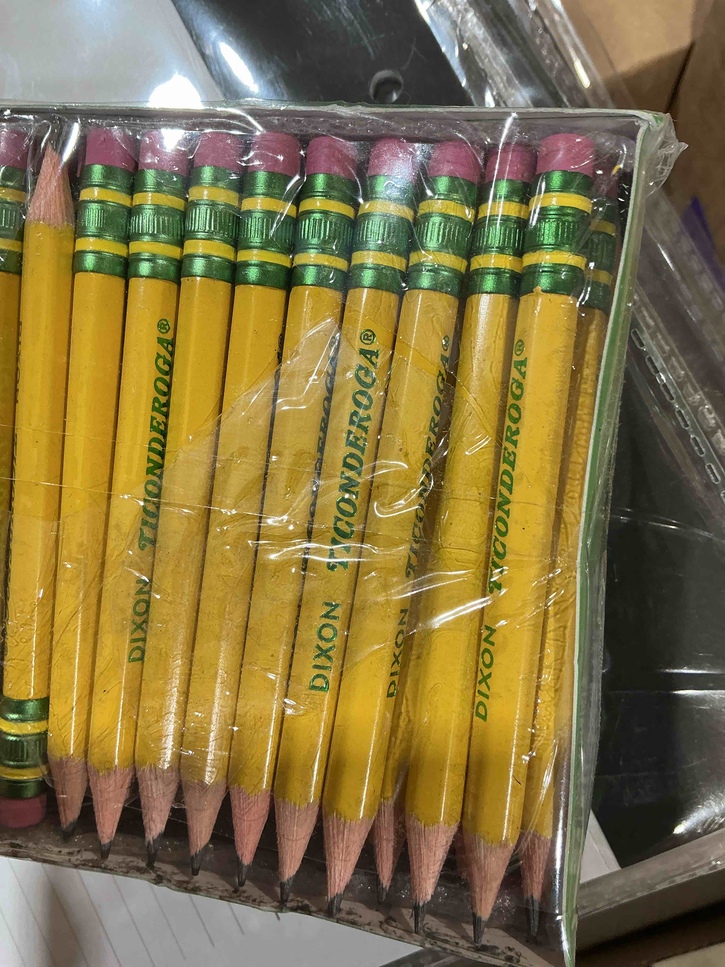 Condition photo showing New/Like New for ticonderoga golf pencils with erasers, #2 hb lead, yellow, pack of 72