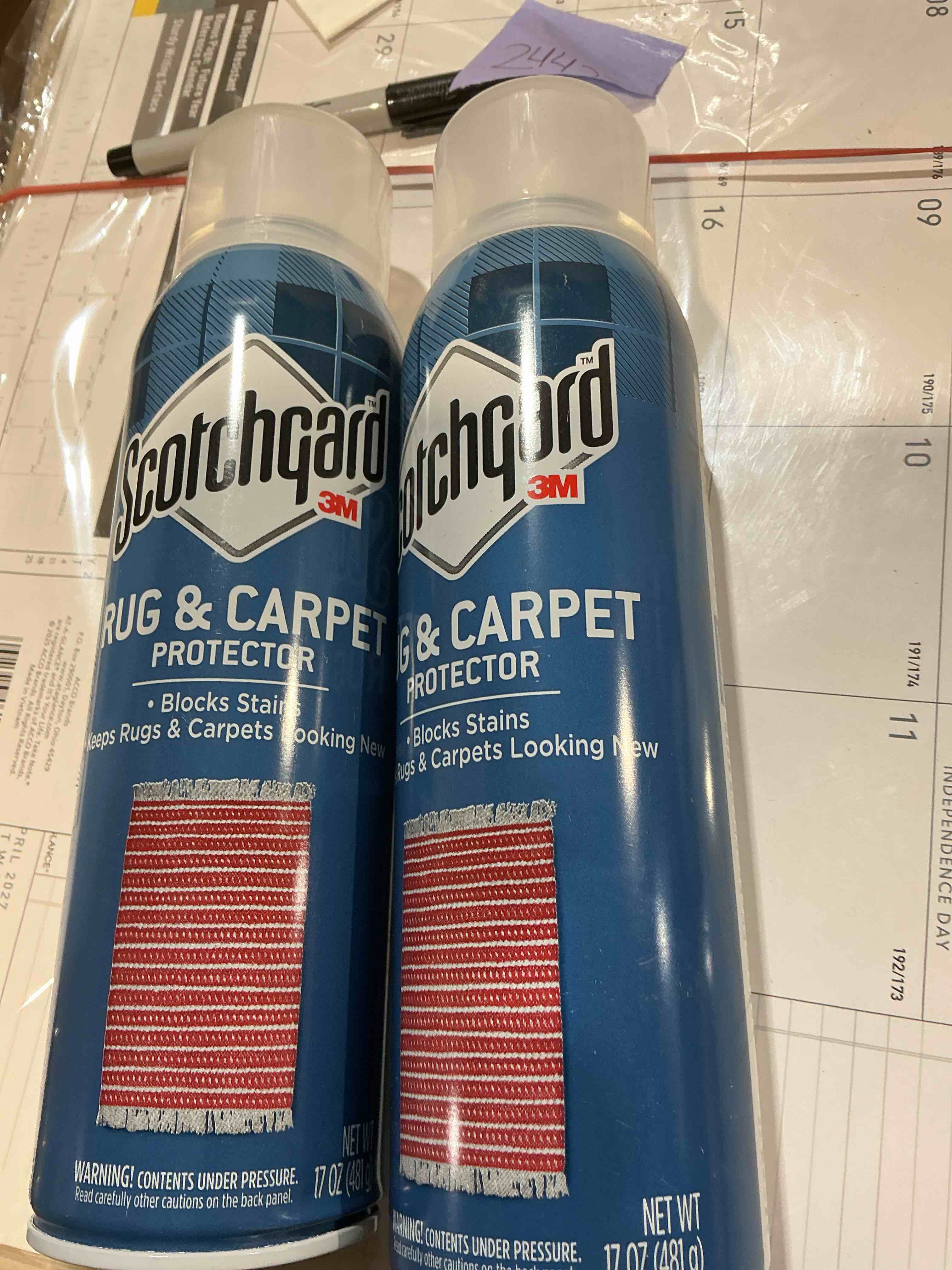 Condition photo showing New/Like New for scotchgard rug & carpet protector, carpet & rug protector blocks stains during fall and winter holidays, fabric protector makes cleanup of stains from food spills easier, 17 oz (pack of 2)
