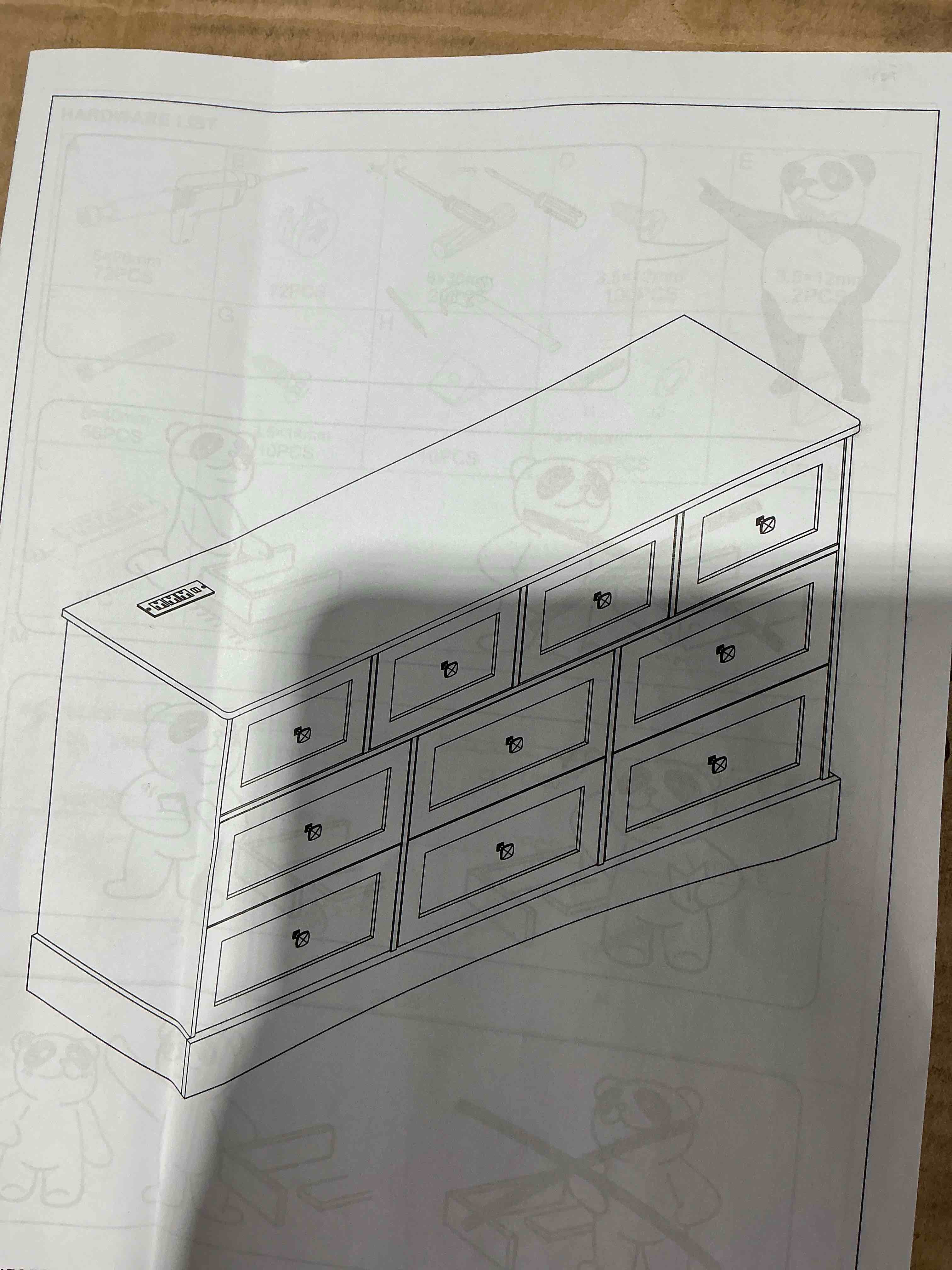 Condition photo showing As Is for 8 drawer dresser for bedroom with power outlets wide chest of drawers with smooth guide rail modern wooden dressers with metal handle large dresser bedroom living room hallway closet black