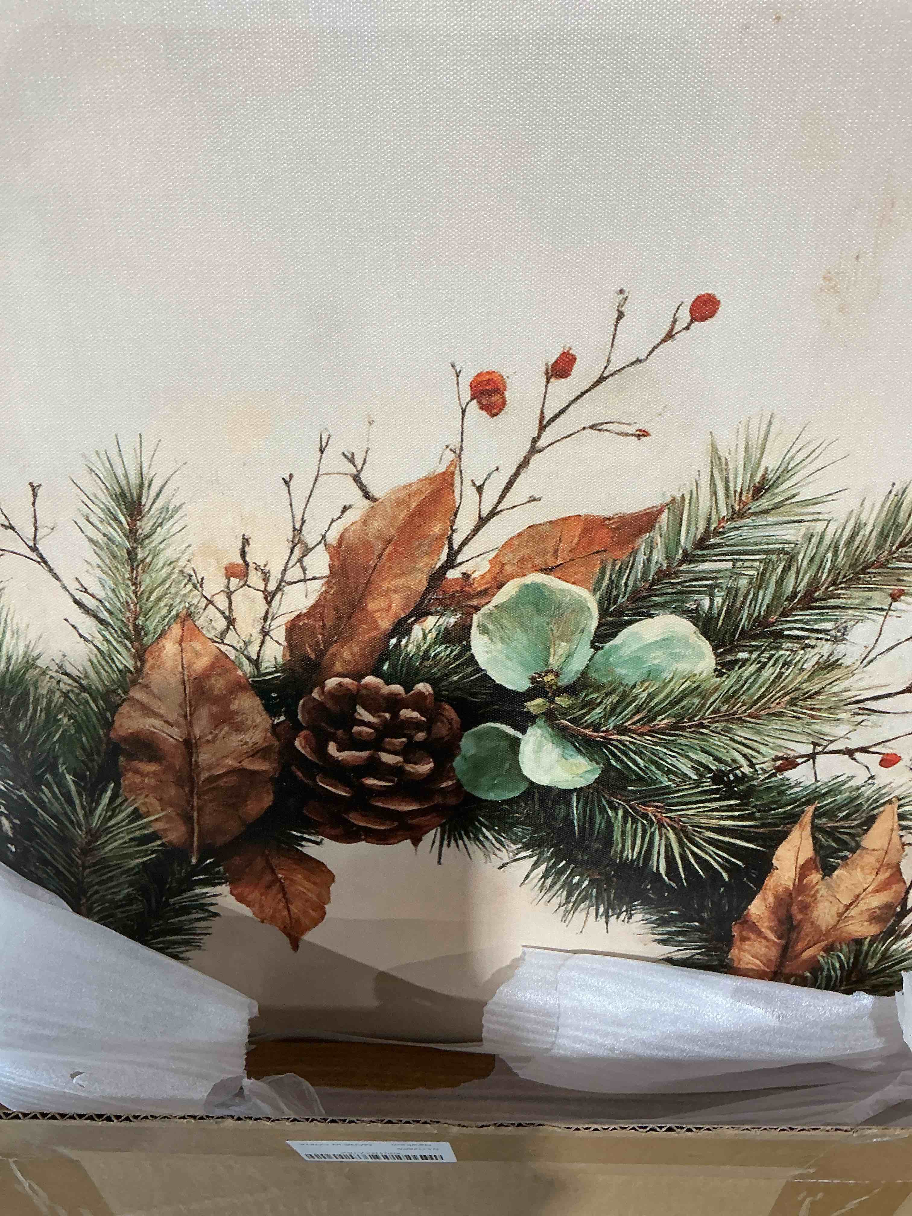 Condition photo showing New/Like New for houria vintage christmas framed canvas wall art set,santa claus reading book decor, wreath pinecone berries artwork,cozy night tree candle lantern prints for living room,xmas 24"x36"x3 christmas cozy night wall art 24"l x 36"w