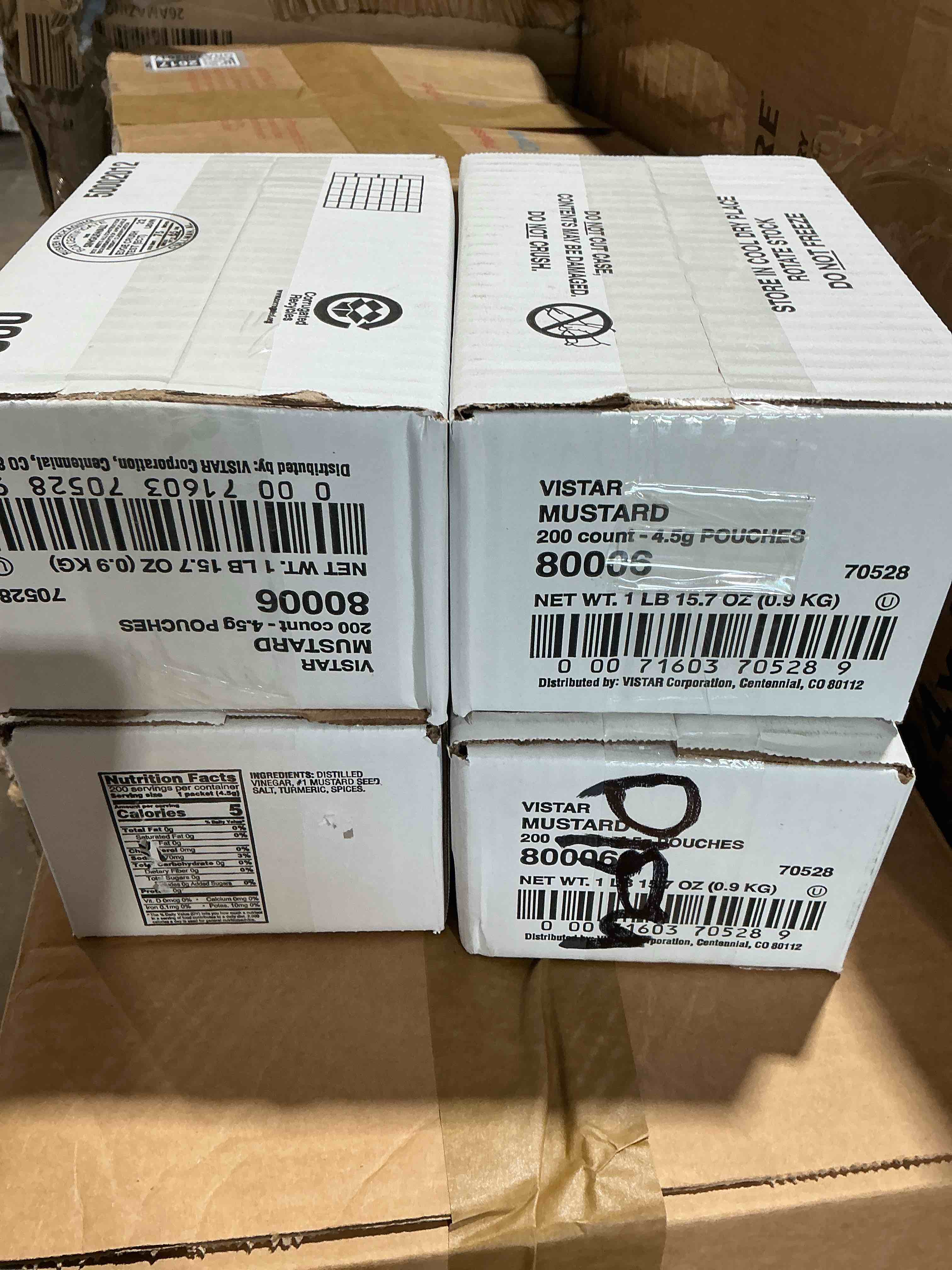 Condition photo showing New/Like New for ( best before: 03/29/2026 ) pack of 4 box condiment packets mustard 0.16 oz packet 200/carton