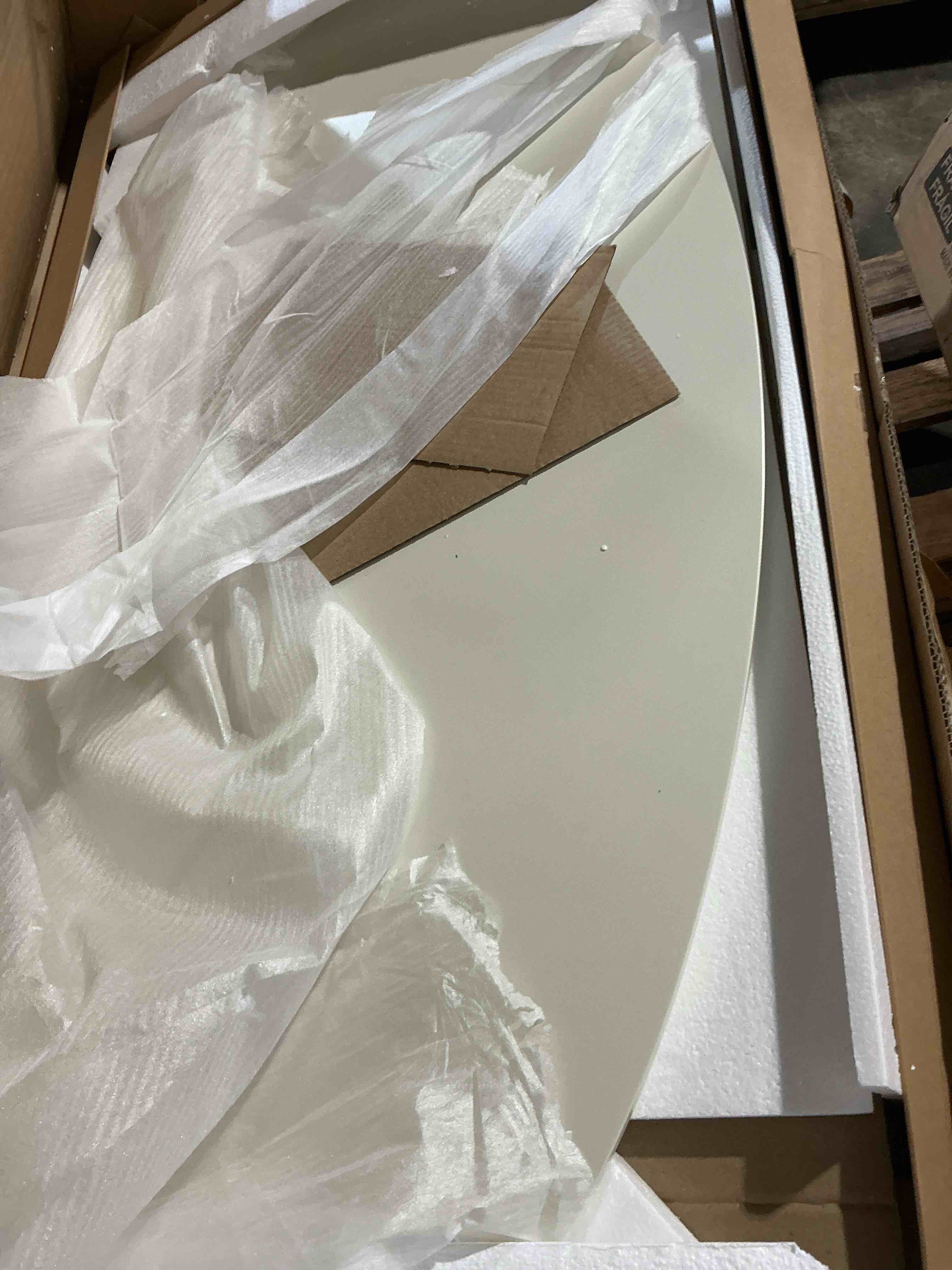 Condition photo showing Good Condition for blandford coffee table white/natural - madison park: metallic finish, open shelf, oval shape for living room