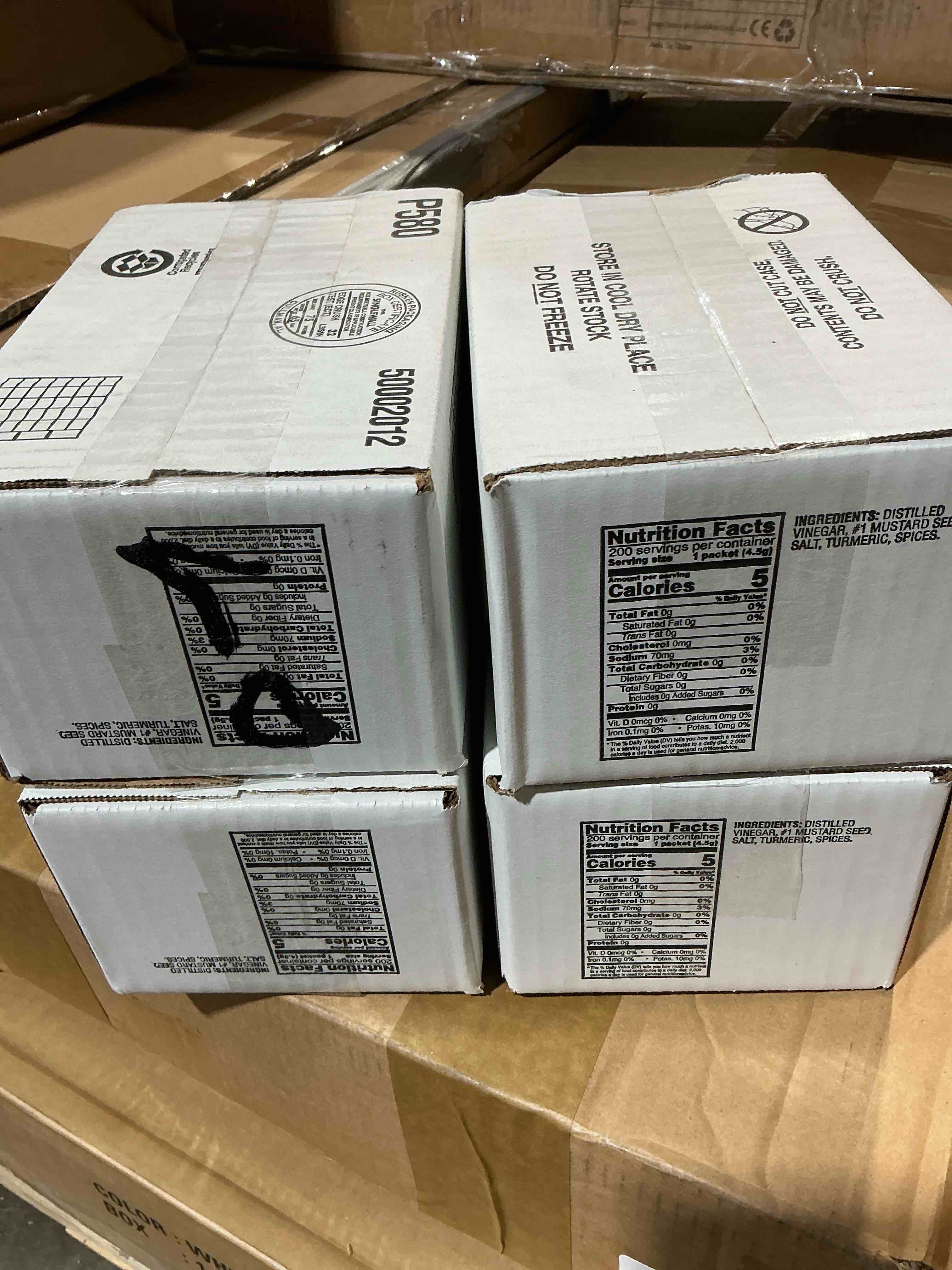 Condition photo showing New/Like New for pack of 4 box the condiment packets mustard  0.16 oz packet  200/carton