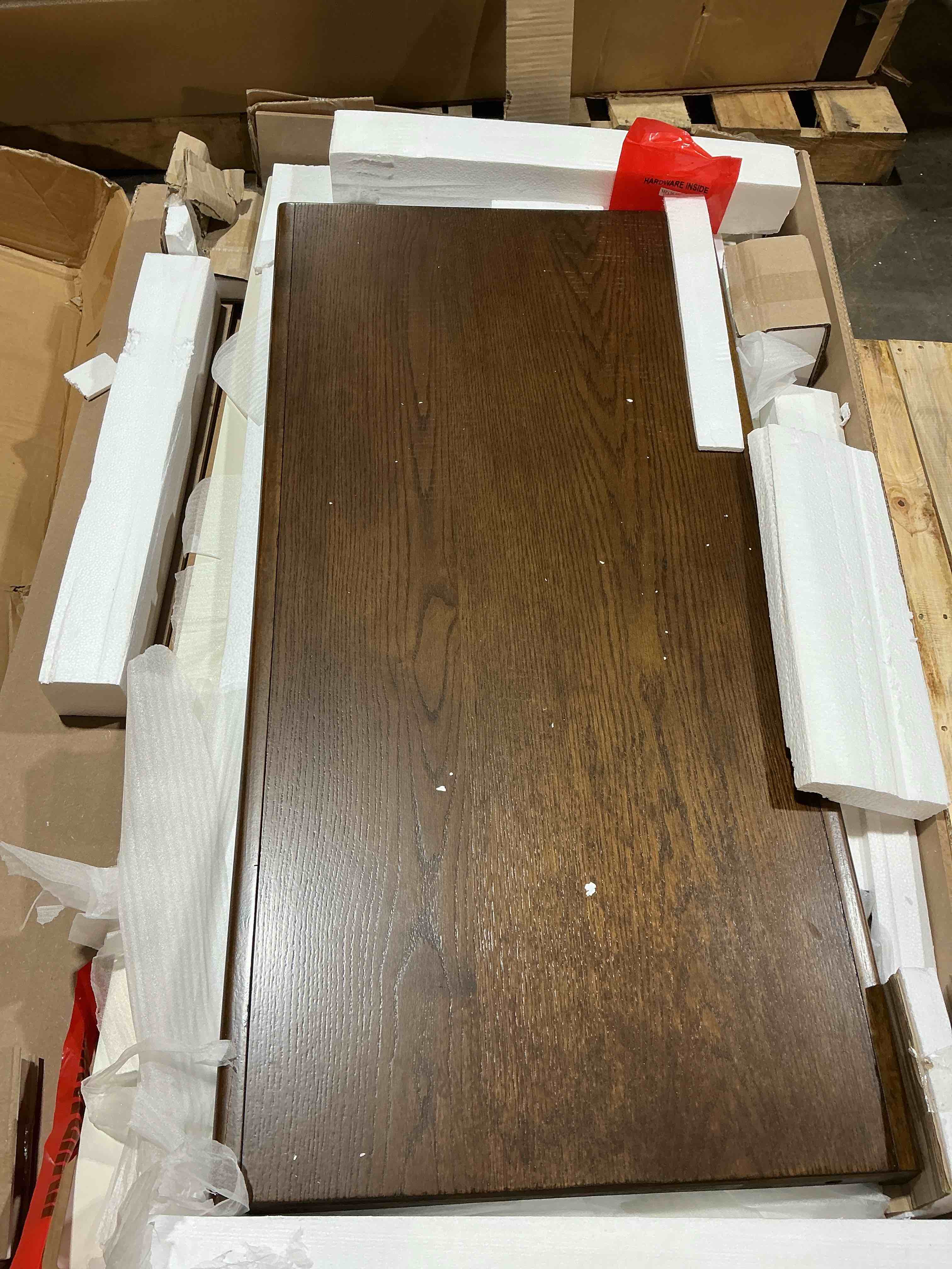 Condition photo showing Good Condition for avenu coffee table off white/pecan - madison park: mid-century design, engineered wood, oak veneer shelf