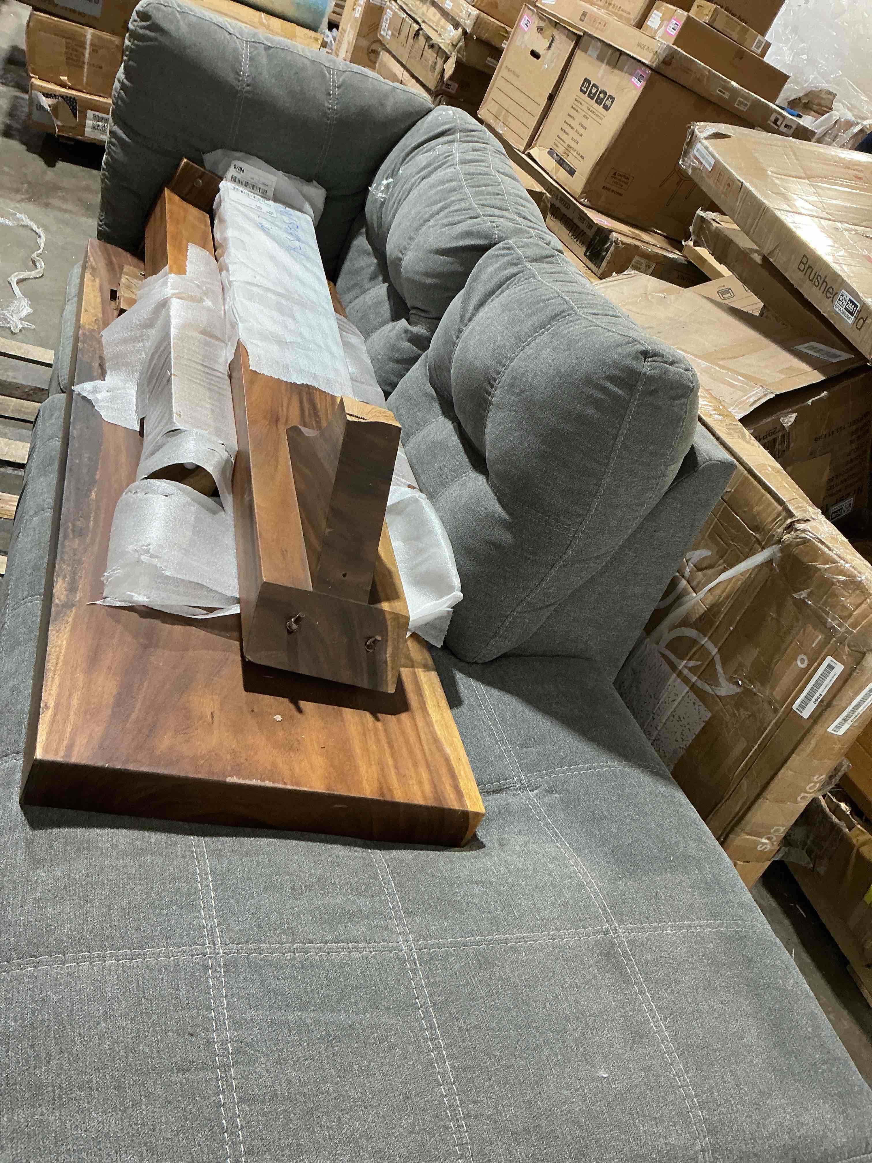 Condition photo showing Good Condition for signature design by ashley marleton contemporary left-arm facing tufted 2-piece sectional with chaise and loose seat cushions, light gray