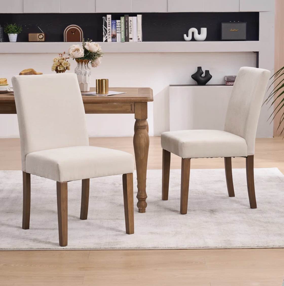 Cream White Upholstered Dining Room Chairs Set Of 2, Modern Solid siilar to the photo 