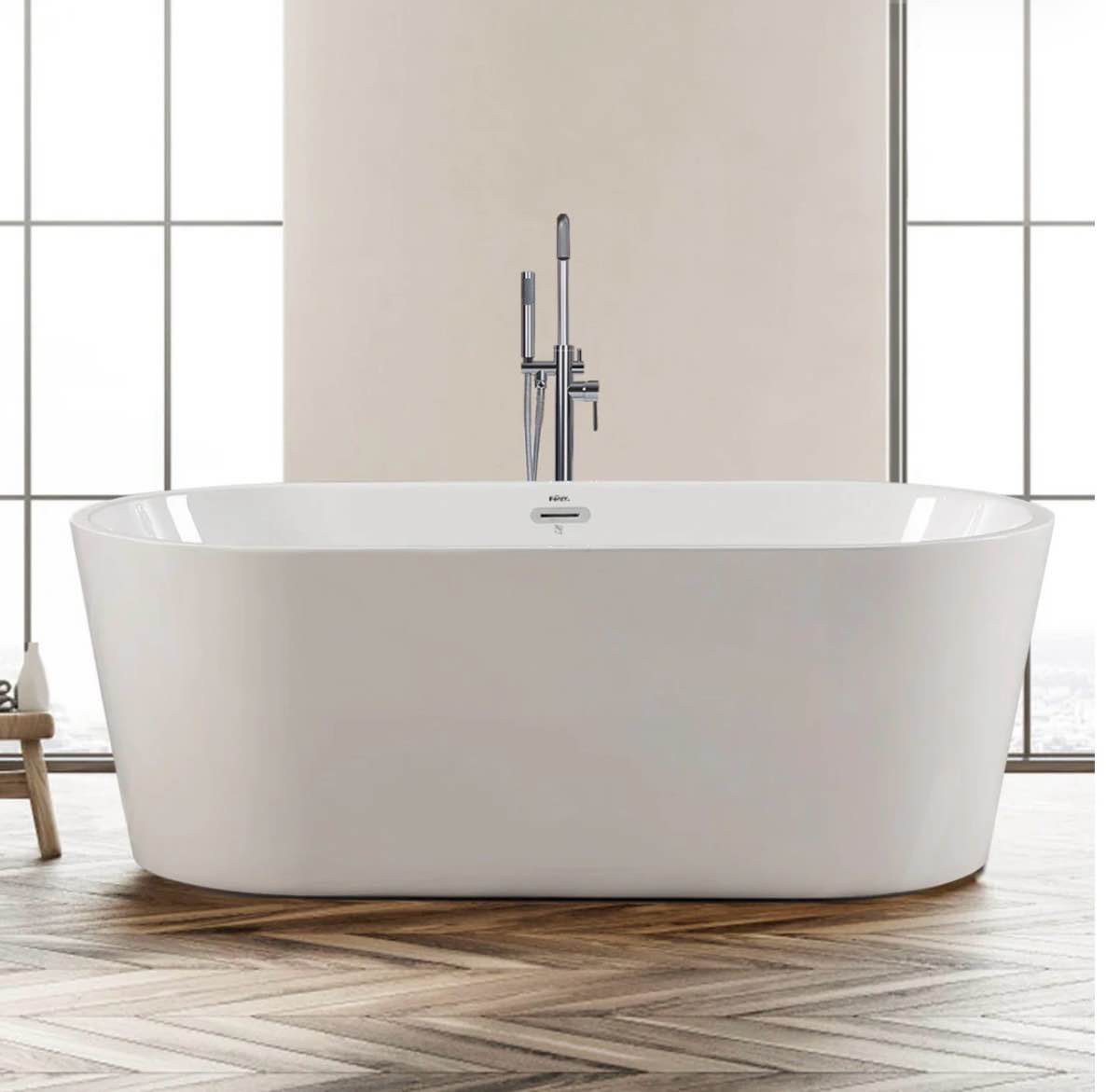 FerdY Freestanding Bathtub Gracefully Shaped Freestanding Soaking Bathtub, F-0538 Glossy White cUPC Certified, (ferdy-0538-59)
