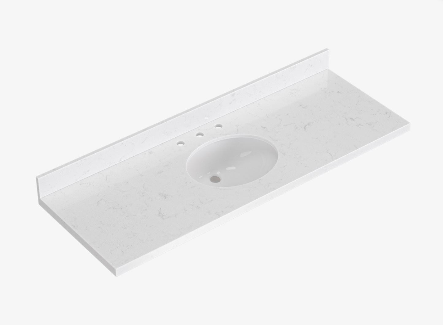 Ariel 60 Inch Carrara White Quartz Bathroom Vanity Countertop With Undermount Oval Single Sink And Includes Backsplash
