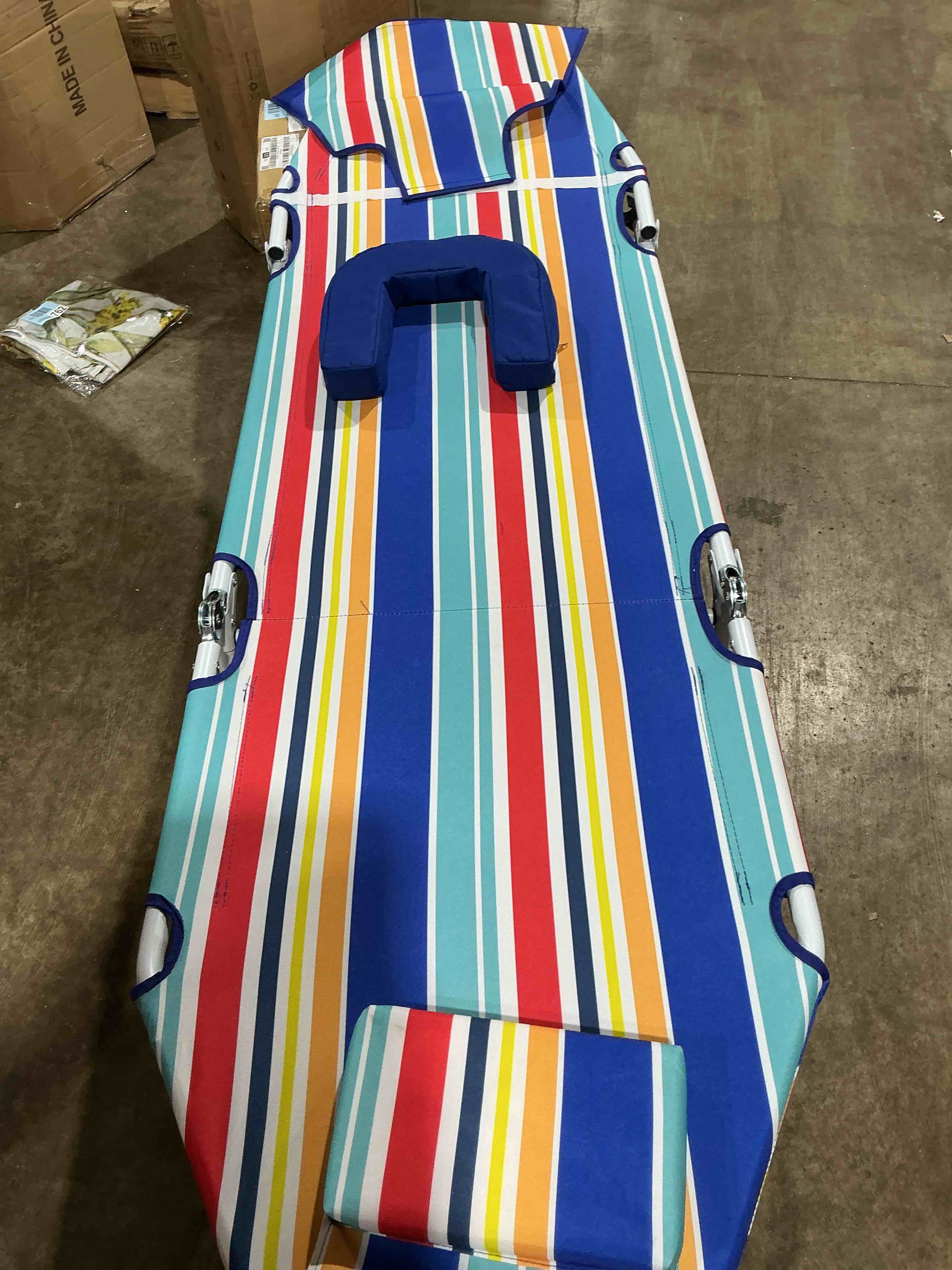 Condition photo showing Good Condition for sun tanning chair w/ face hole portable lay flat beach lounge chair w/ adjustable 5-position folding chaise lounge chair