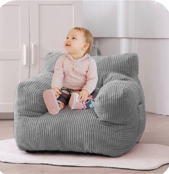 GOODONE Kids Bean Bag Chair,Toddler Floor Sofa with Handle Filling High-density Foam,Corduroy Soft Toddler Chair with Pocket for Bedroom,Playchair,Grey